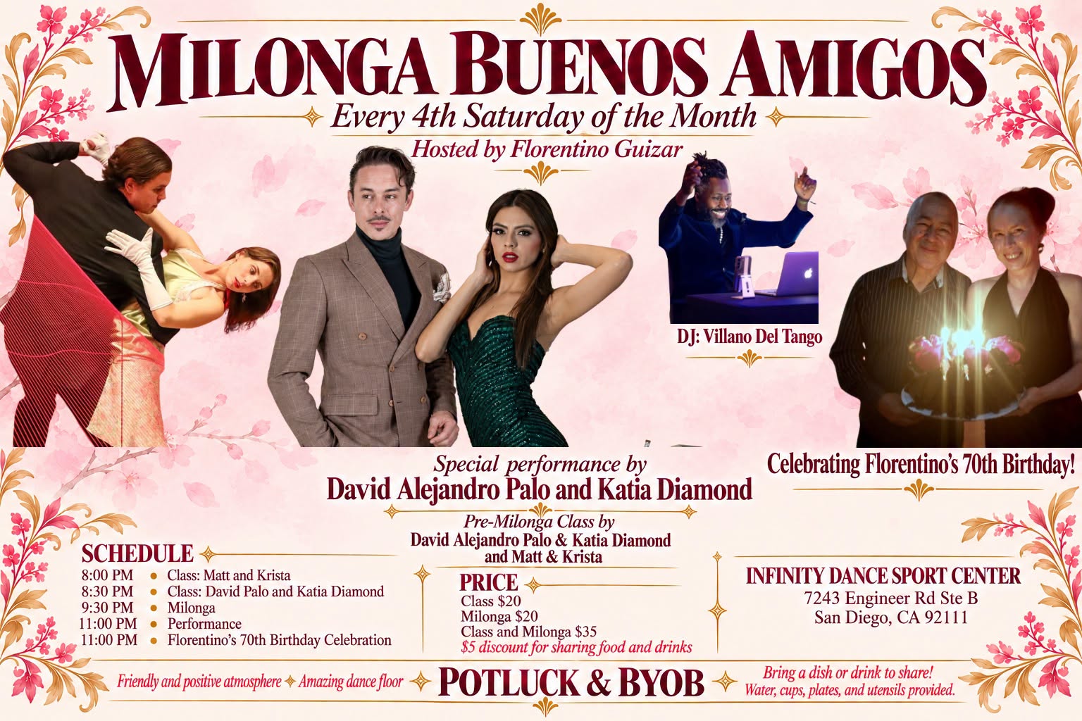 Milonga Buenos Amigos DJ Villano del Tango, Classes Performance Matt & Krista - David Palo Katia,