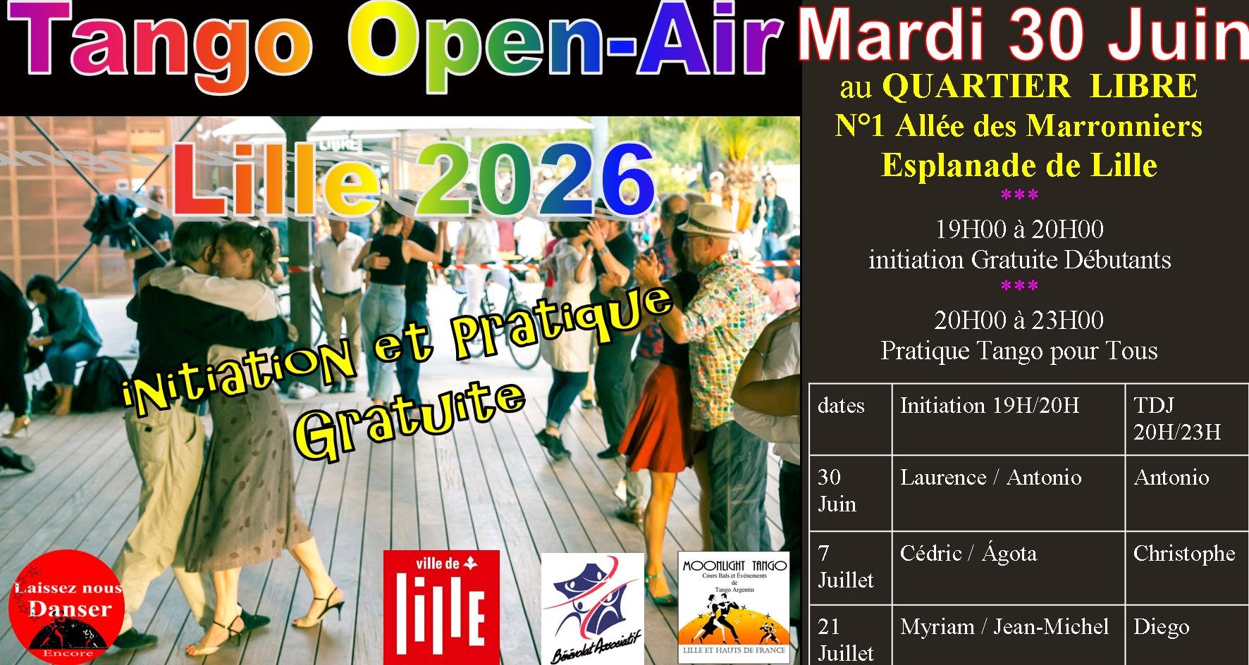 Tango Plein-Air Lille 2026 - initiation Gratuite et Milonga