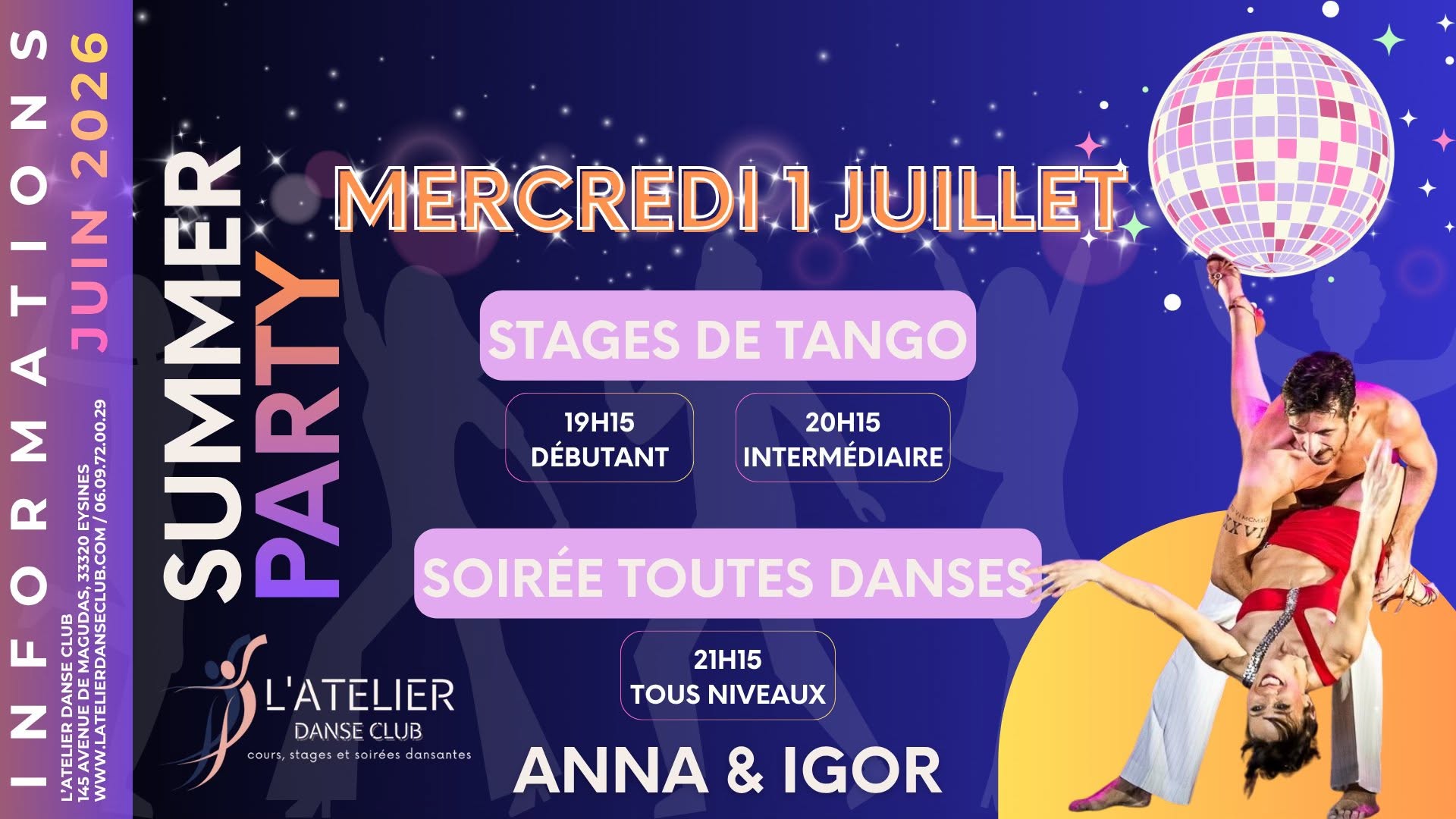 STAGES DE TANGO & SOIRΓE TOUTES DANSES - SUMMER PARTY πΈ