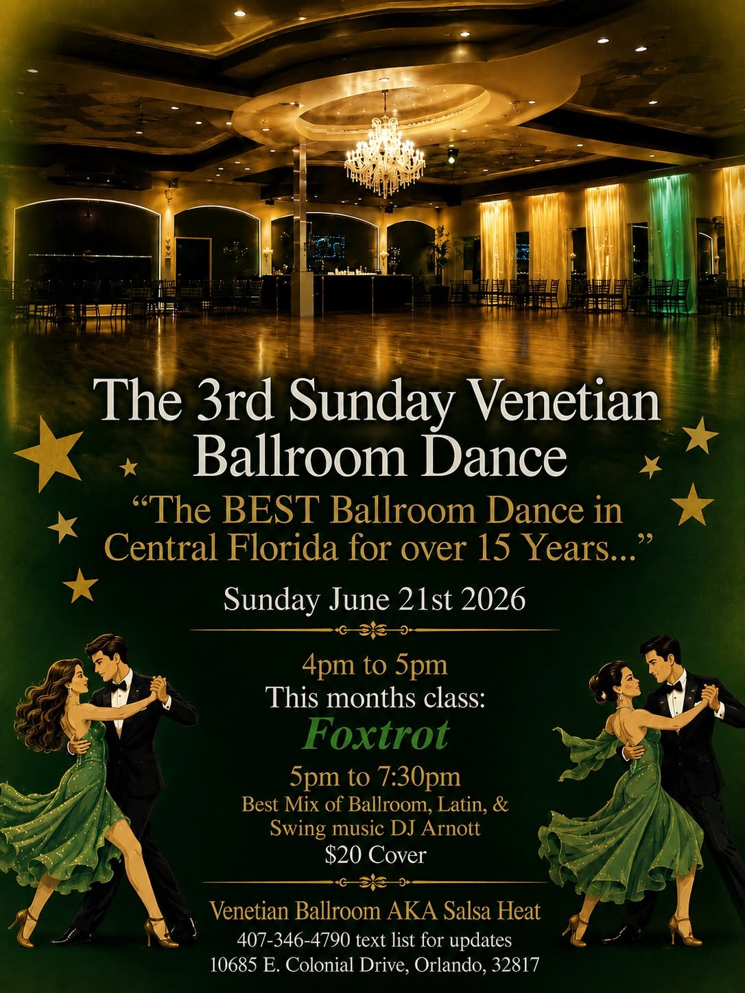 3rd SUNDAY Venetian Ballroom Dance $20 Cover with Foxtrot Group Class