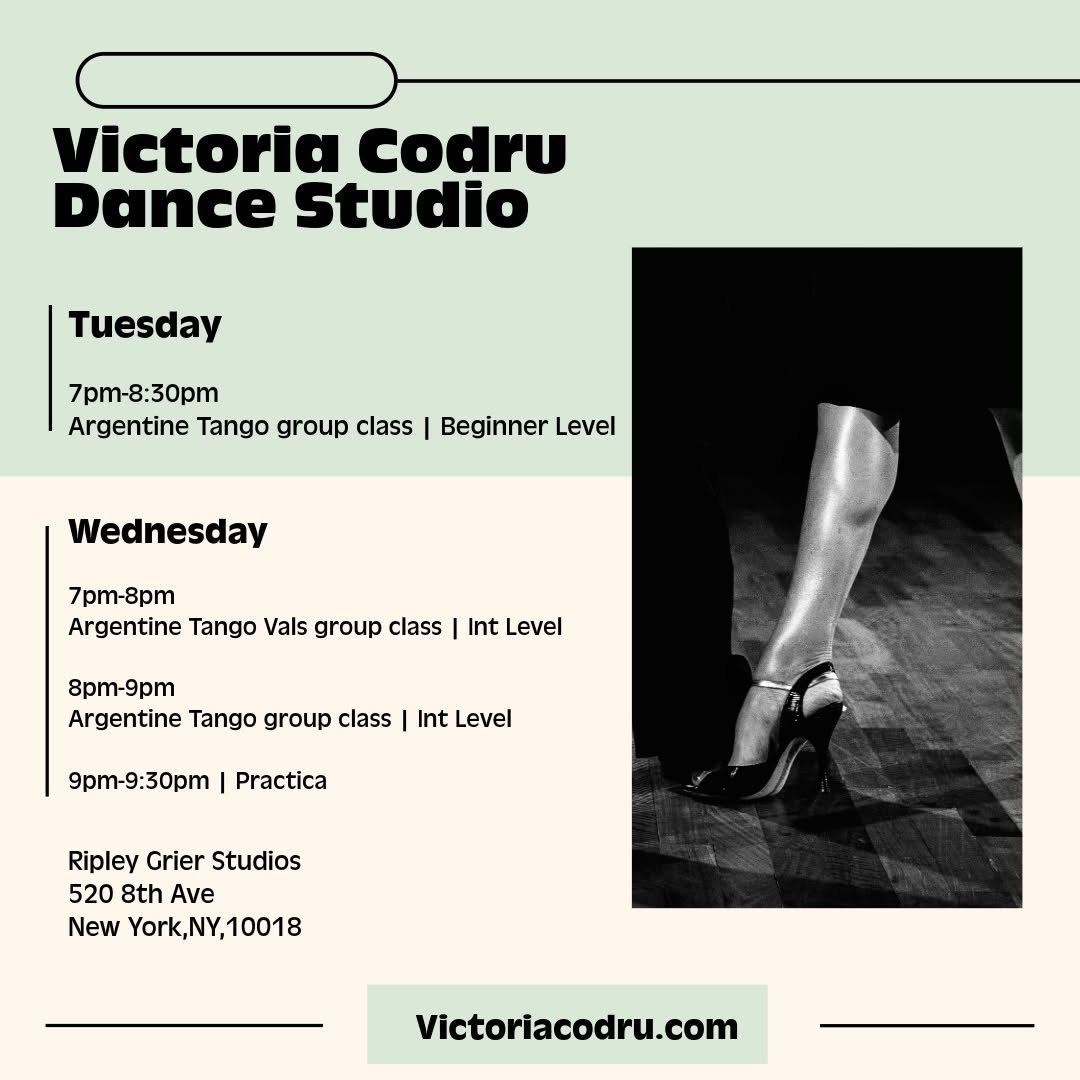 Weekly Argentine tango group classes Tuesday & Wednesday schedule