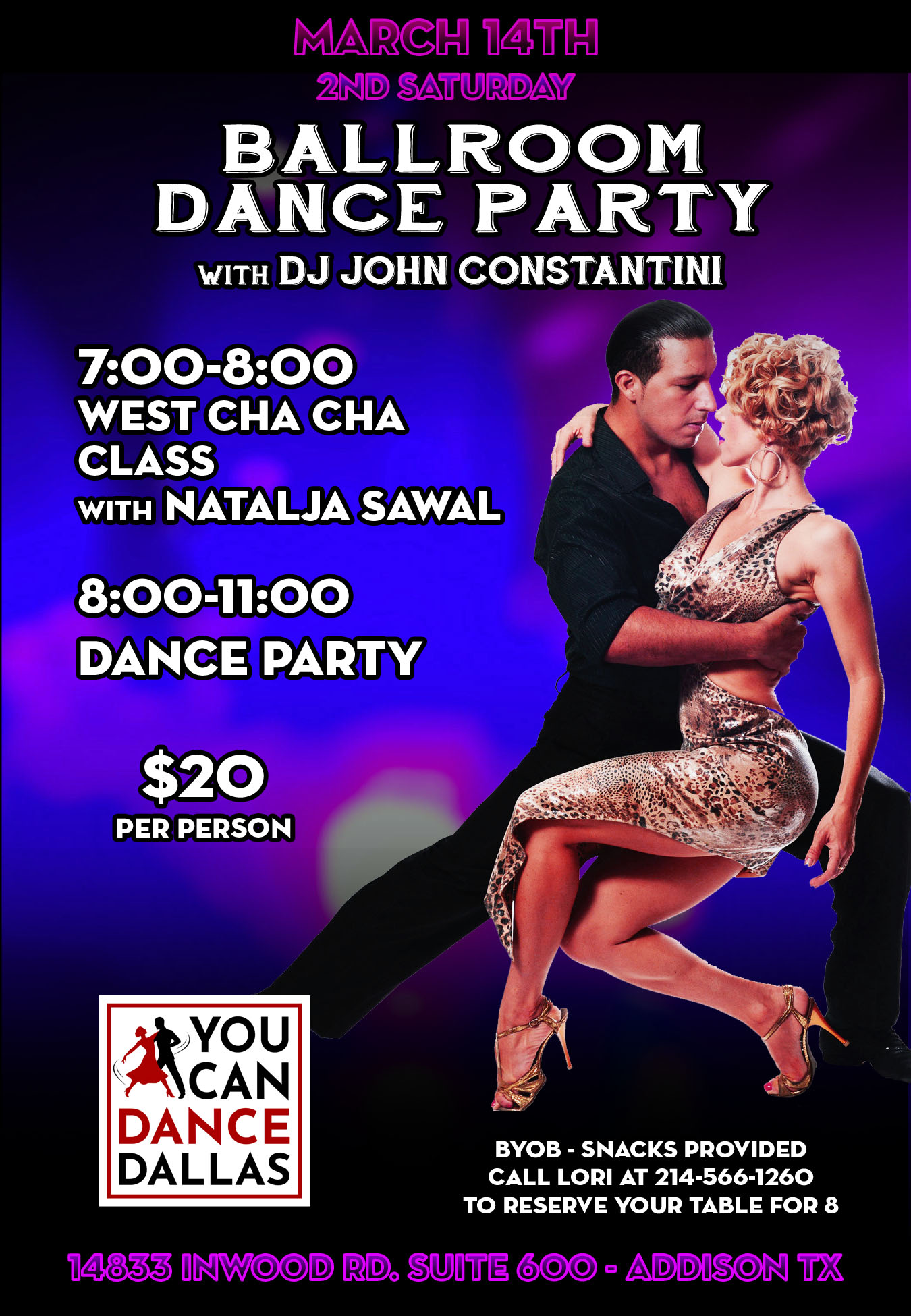 2ND SATURDAY BALLROOM DANCE PARTY & CHA CHA CLASS