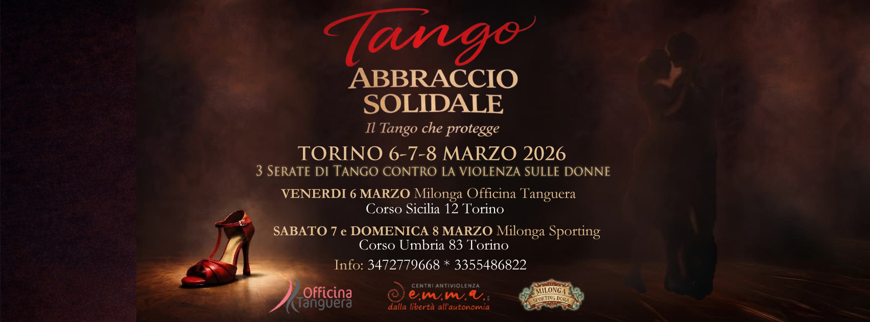 "TANGO ABBRACCIO SOLIDALE" 6,7, 8 marzo a Torino. 3 GIORNI DI TANGO CONTRO LA VIOLENZA SULLE DONNE