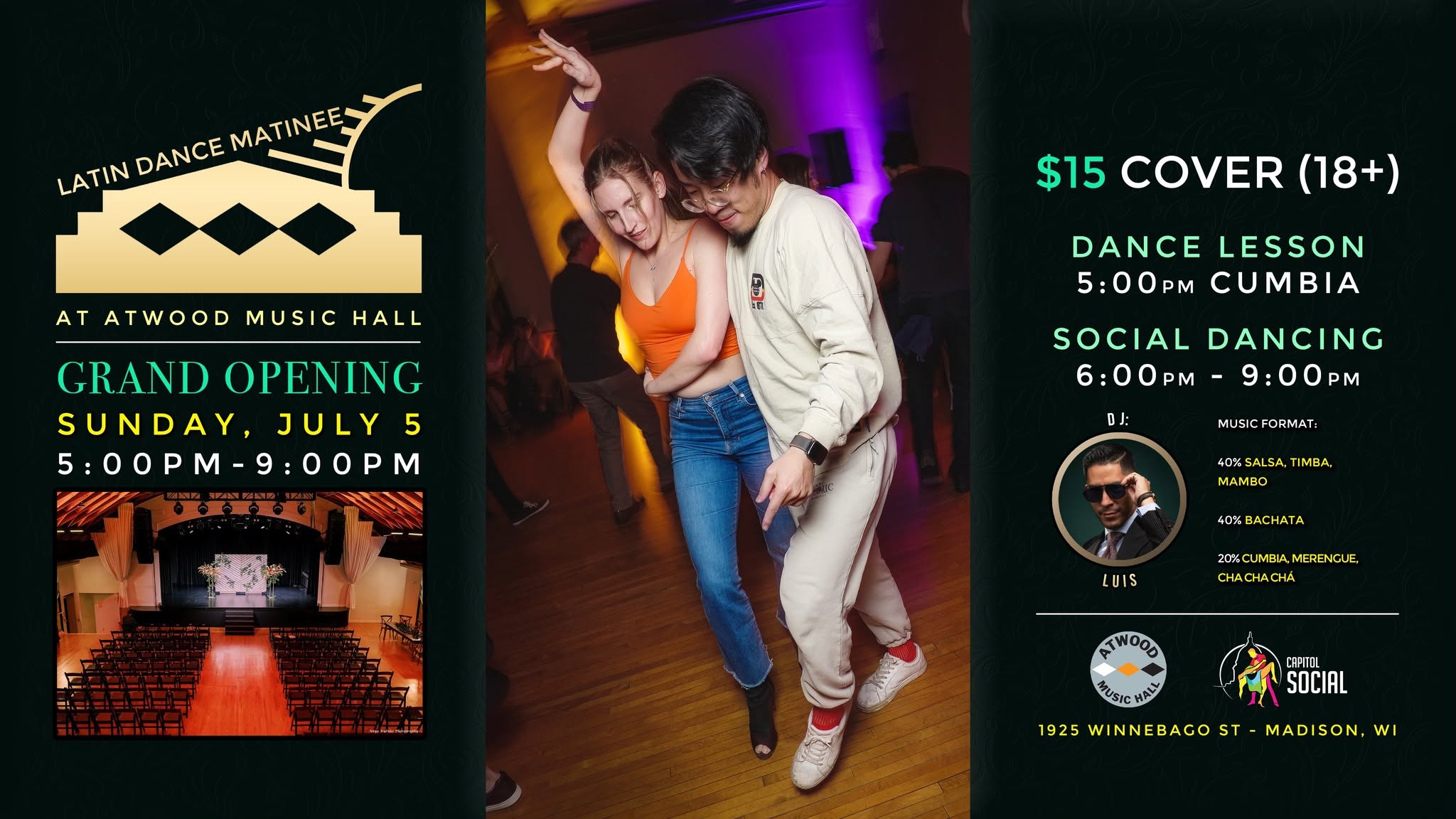 LATIN DANCE MATINEE at Atwood Music Hall (SUN. 7 05 26)