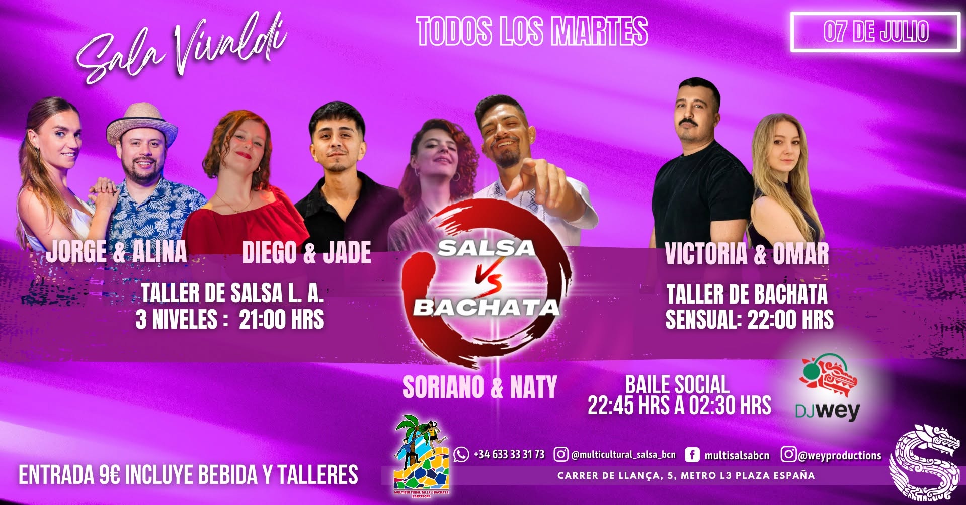 SALSA VS BACHATA: TALLERES DE SALSA L.A. Y BACHATA SENSUAL+ SOCIAL EN SALA VIVALDI