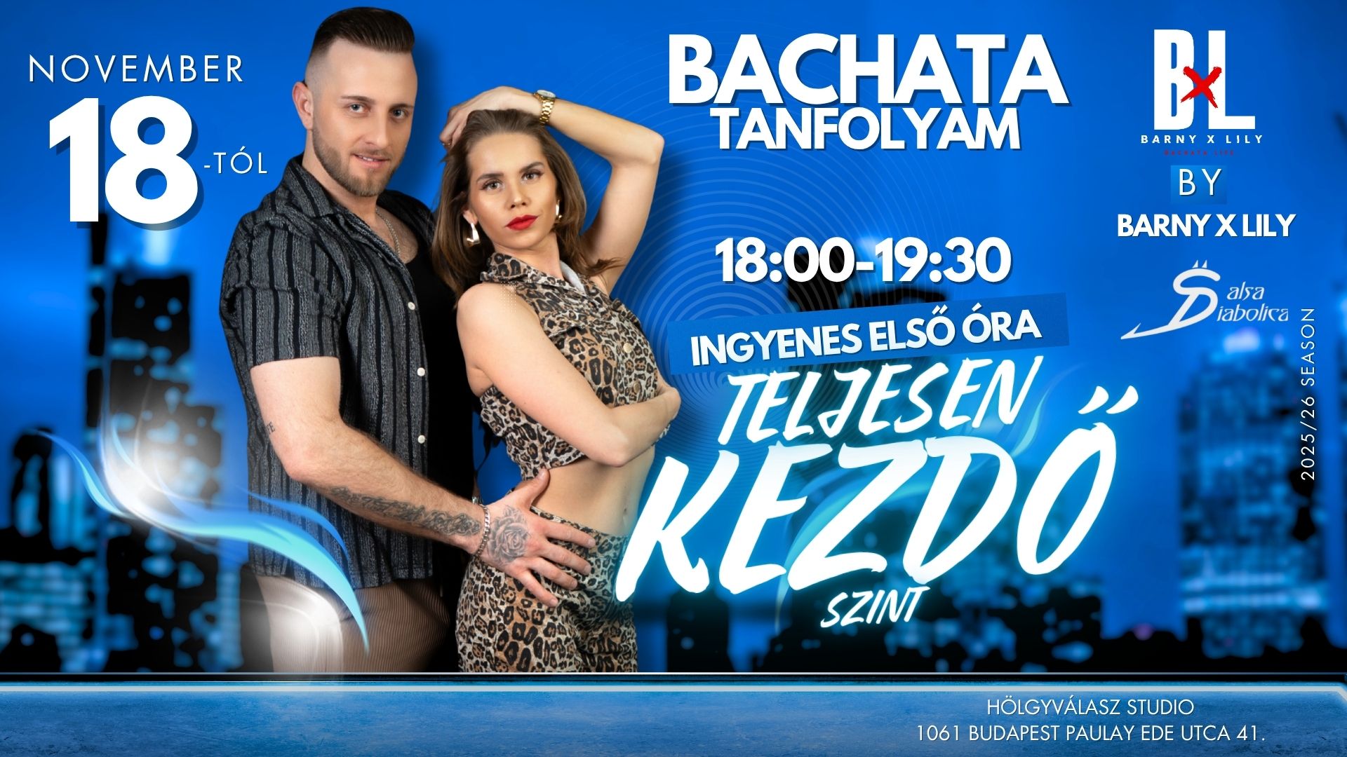 Bachata teljesen kezdő tanfolyam indul ingyenes próbaórával November 18-án.