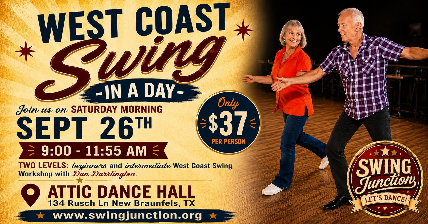 "WEST COAST SWING IN A DAY" - Workshop Sept 26th - New Braunfels