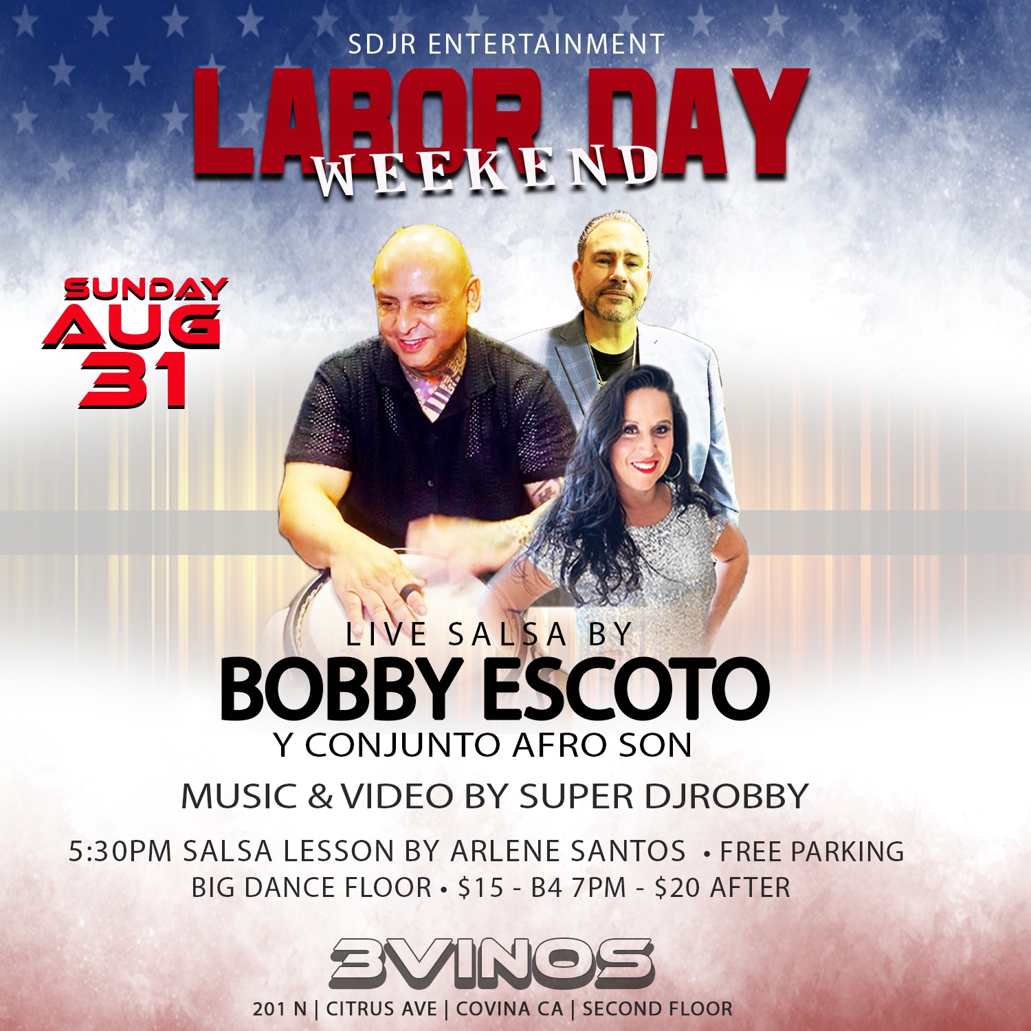 PRE -LABOR WEEKEND SALSA AND PARTY AT 3VINOS