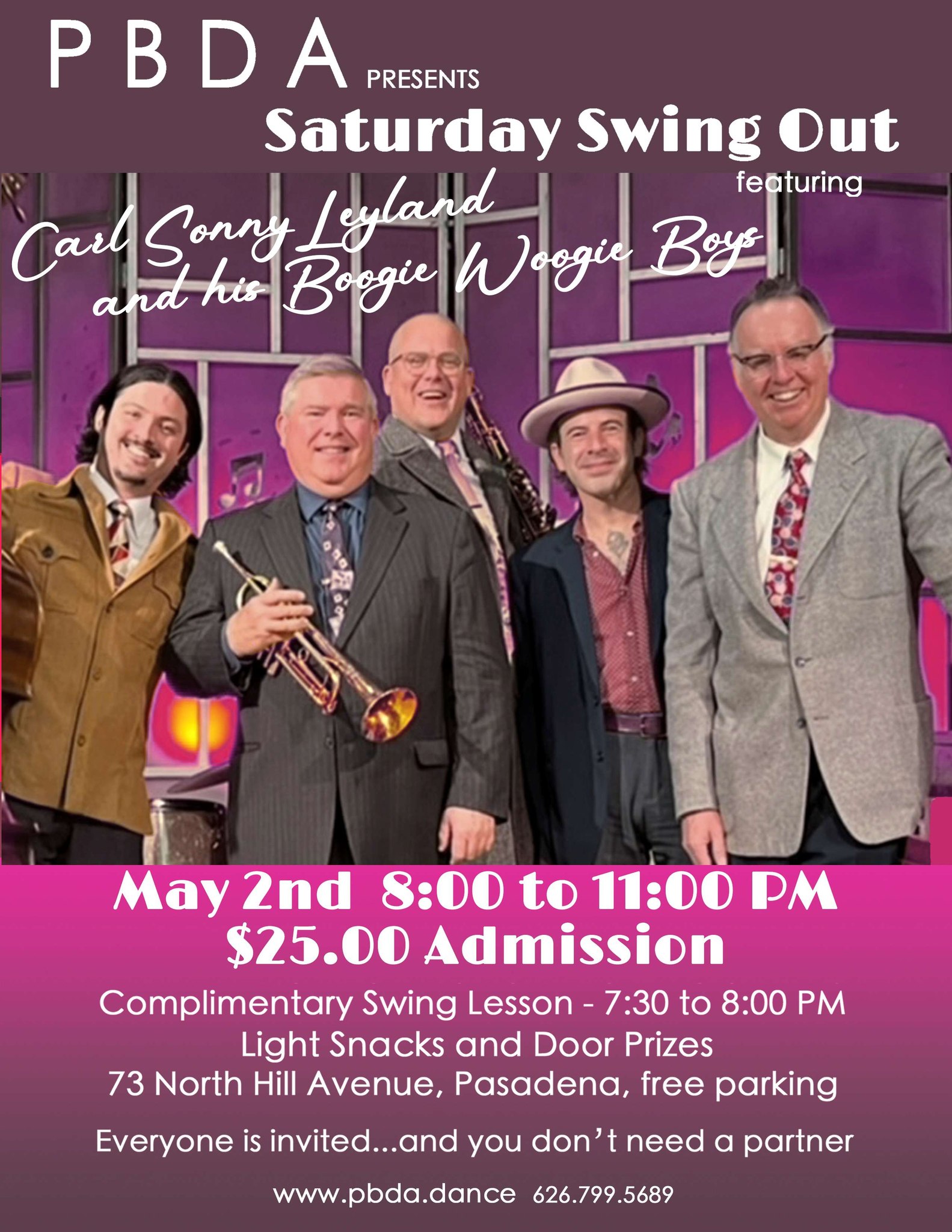 CARL SONNY LEYLAND & His BOOGIE WOOGIE BOYS- THIS SATURDAY NIGHT, MAY 2nd, at PBDA!