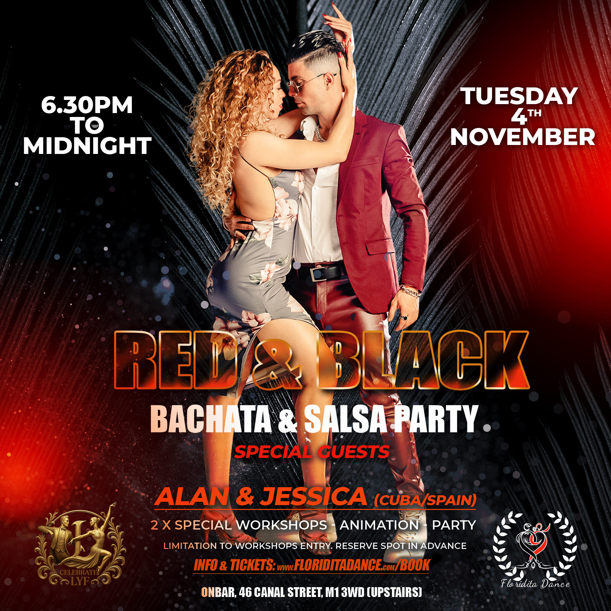 ✯Red and Black Bachata Salsa Party✯Special Guests: Alan & Jessica (Cuba Spain)