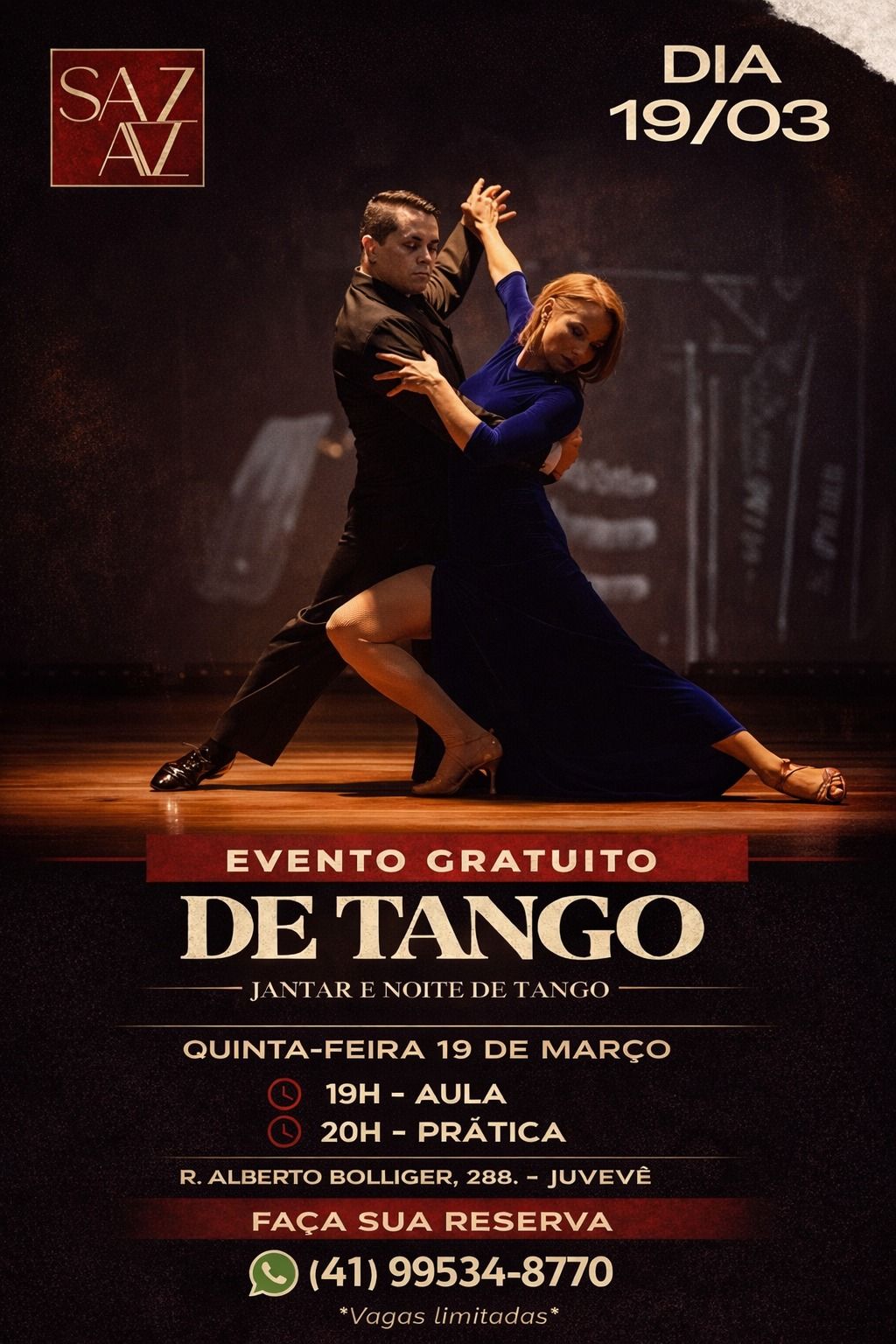 Aula e Prática de Tango Gratuito em Curitiba 🇧🇷19 03 2026