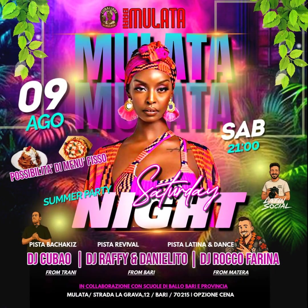 SABATO EVENTO MULATA BARI **3 SITUAZIONI MUSICALI**
