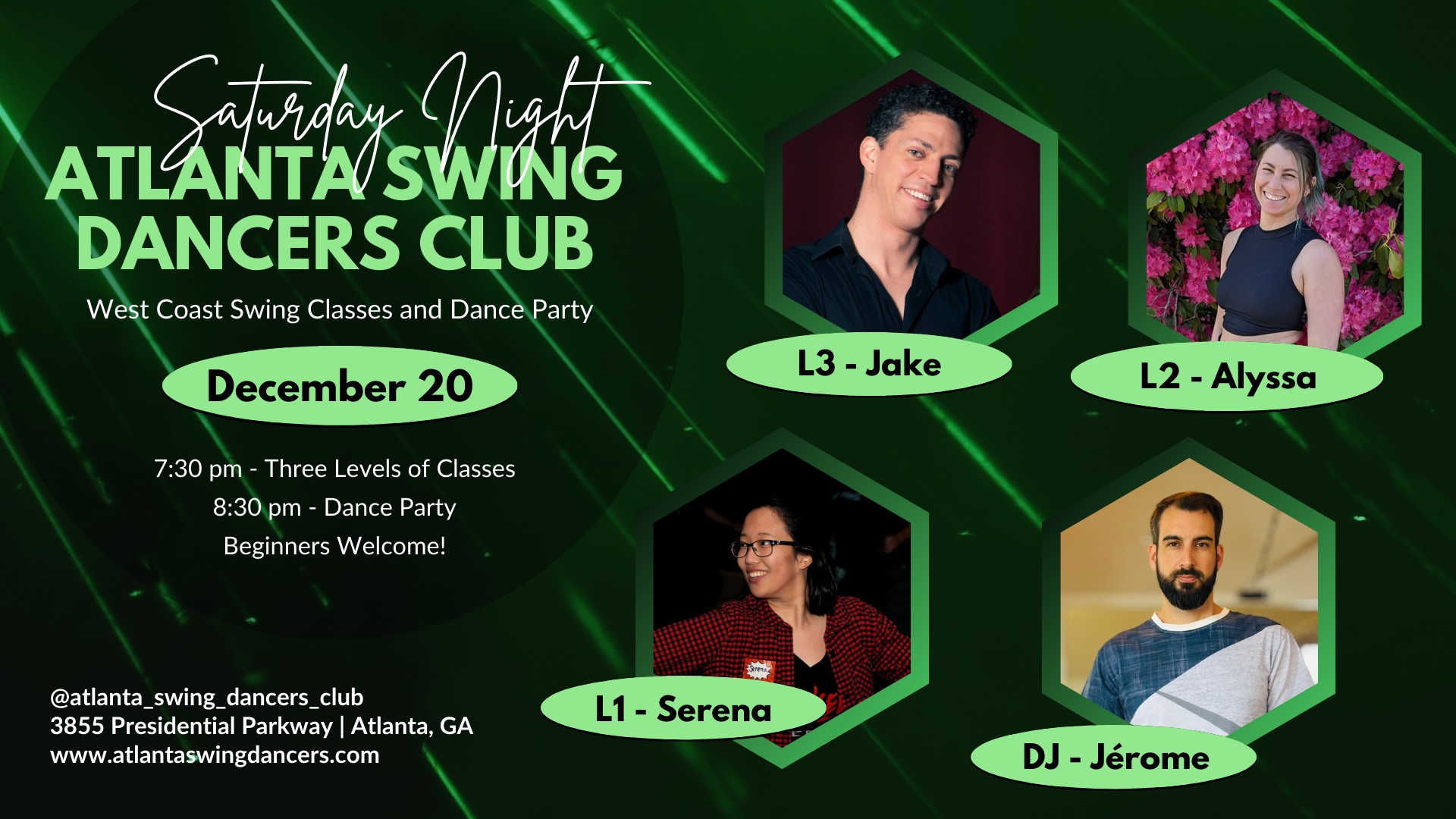 ASDC West Coast Swing Classes and Dance Party Saturday December 20