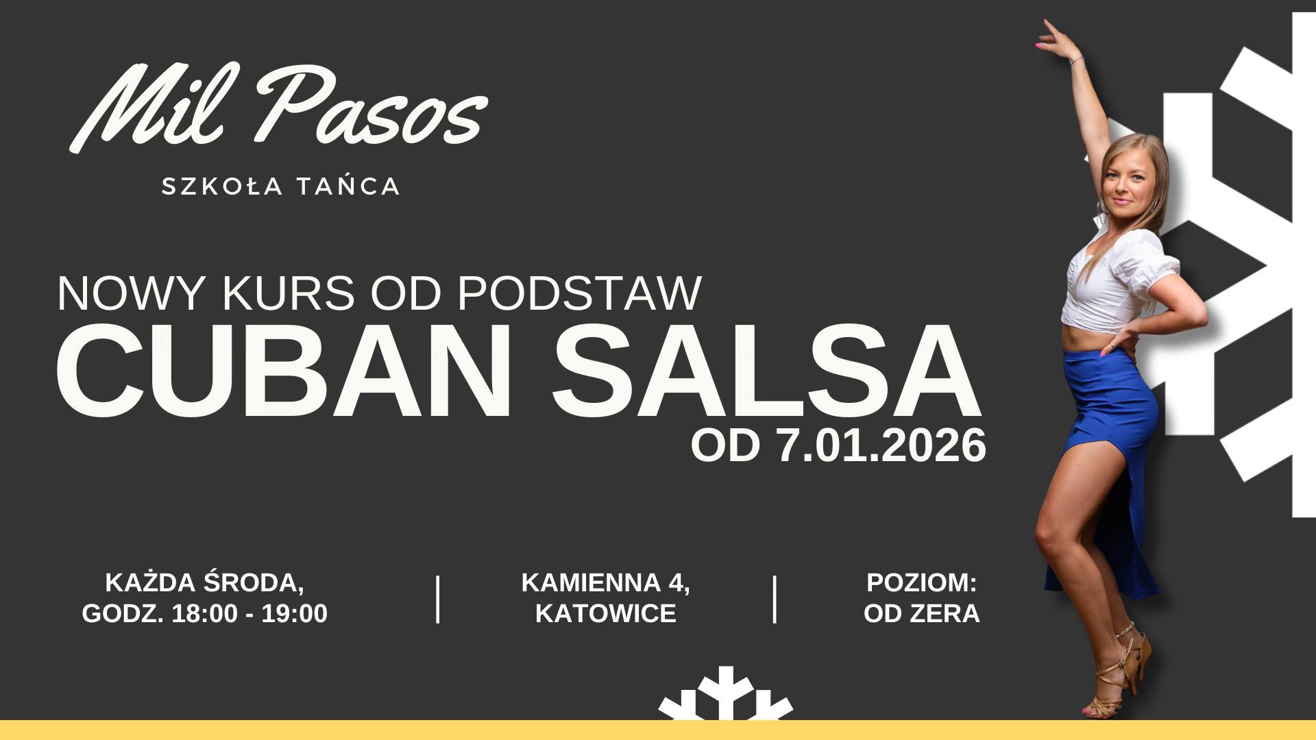 SALSA KUBAŃSKA - nowy kurs tańca dla SINGLI i PAR - kurs od zera! ŚRODY 18:00-19:00 od 7.01.2026!