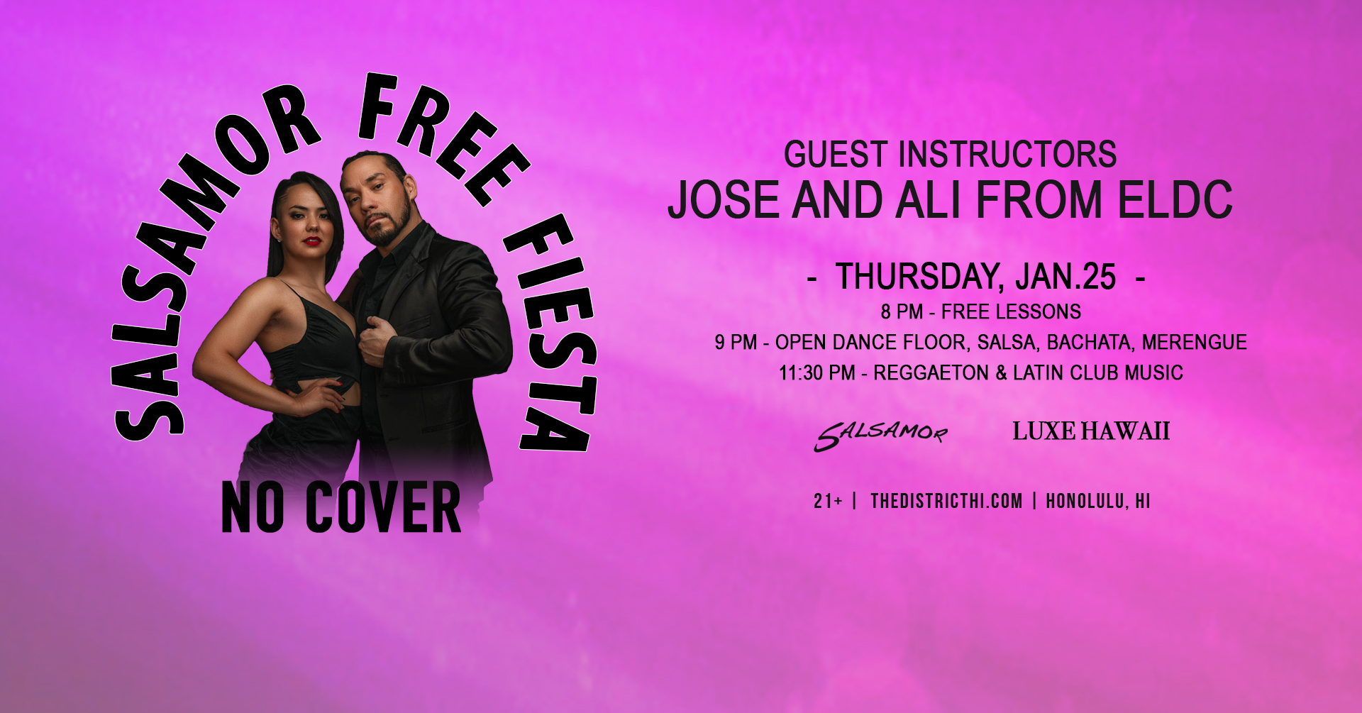 SALSAMOR FREE FIESTA, FREE LESSON FROM ELDC! THURSDAY AT THE DISTRICT!