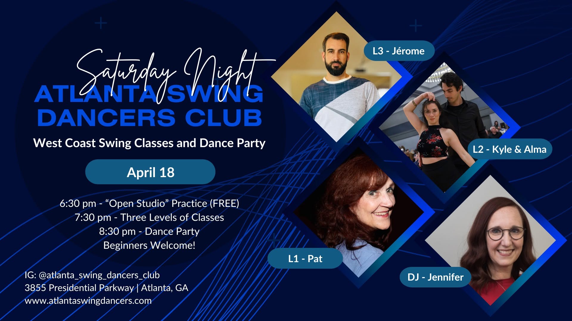 ASDC West Coast Swing Classes and Dance Party Saturday April 18
