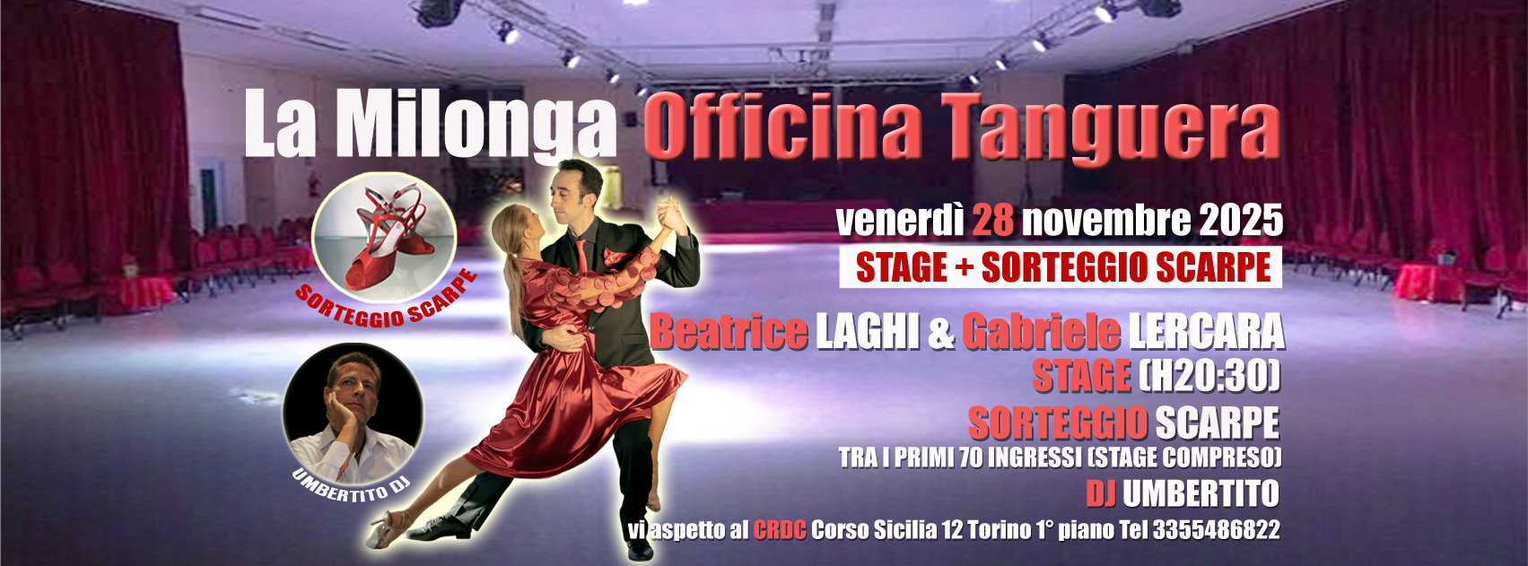 VEN 28 NOVEMBRE MILONGA OFFICINA TANGUERA STAGE BEATRICE LAGHI & GABRIELE LERCARA+SORTEGGIO SCARPE!