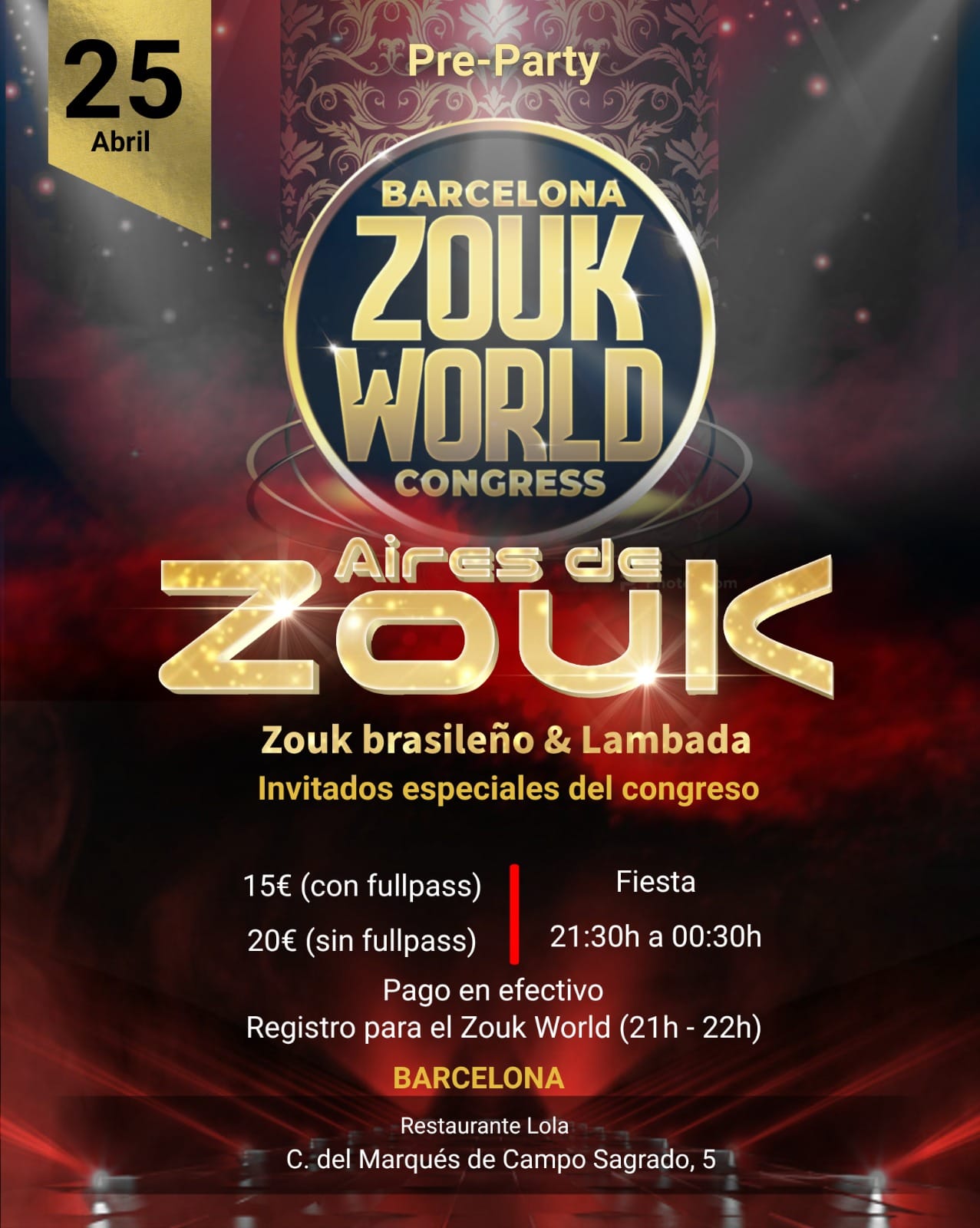⭐ZOUK WORLD Pre-Party en AIRES de ZOUK⭐ ⭐JUEVES 25 DE ABRIL⭐