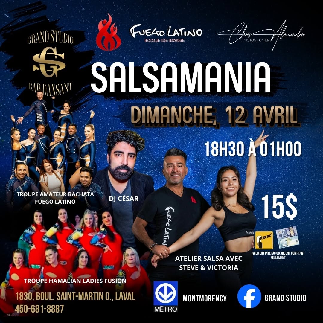 Danse Latine - Laval - Dimanche SalsaMania - 12 Avril