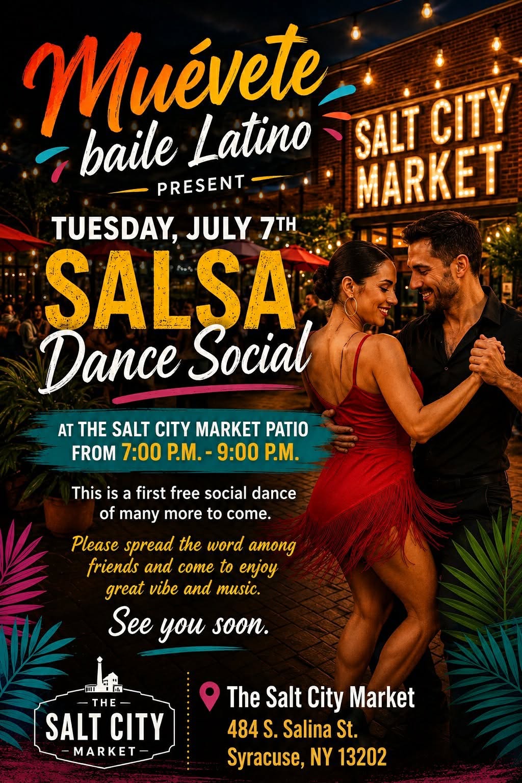 Free outdoor salsa bachata social at Salt City Market!