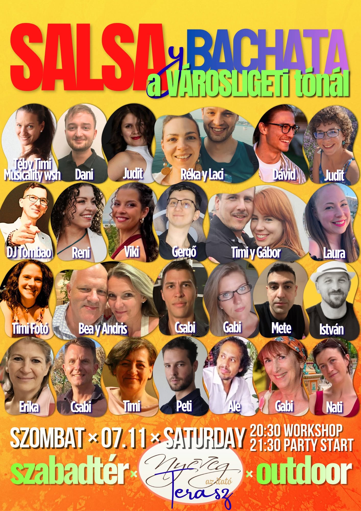 đ
Salsa-Bachata Terasz party 07.11 đȘ·VĂROSLIGETi tĂłpart, Nyereg Ătterem đ Workshop & VendĂ©gtĂĄncosok
