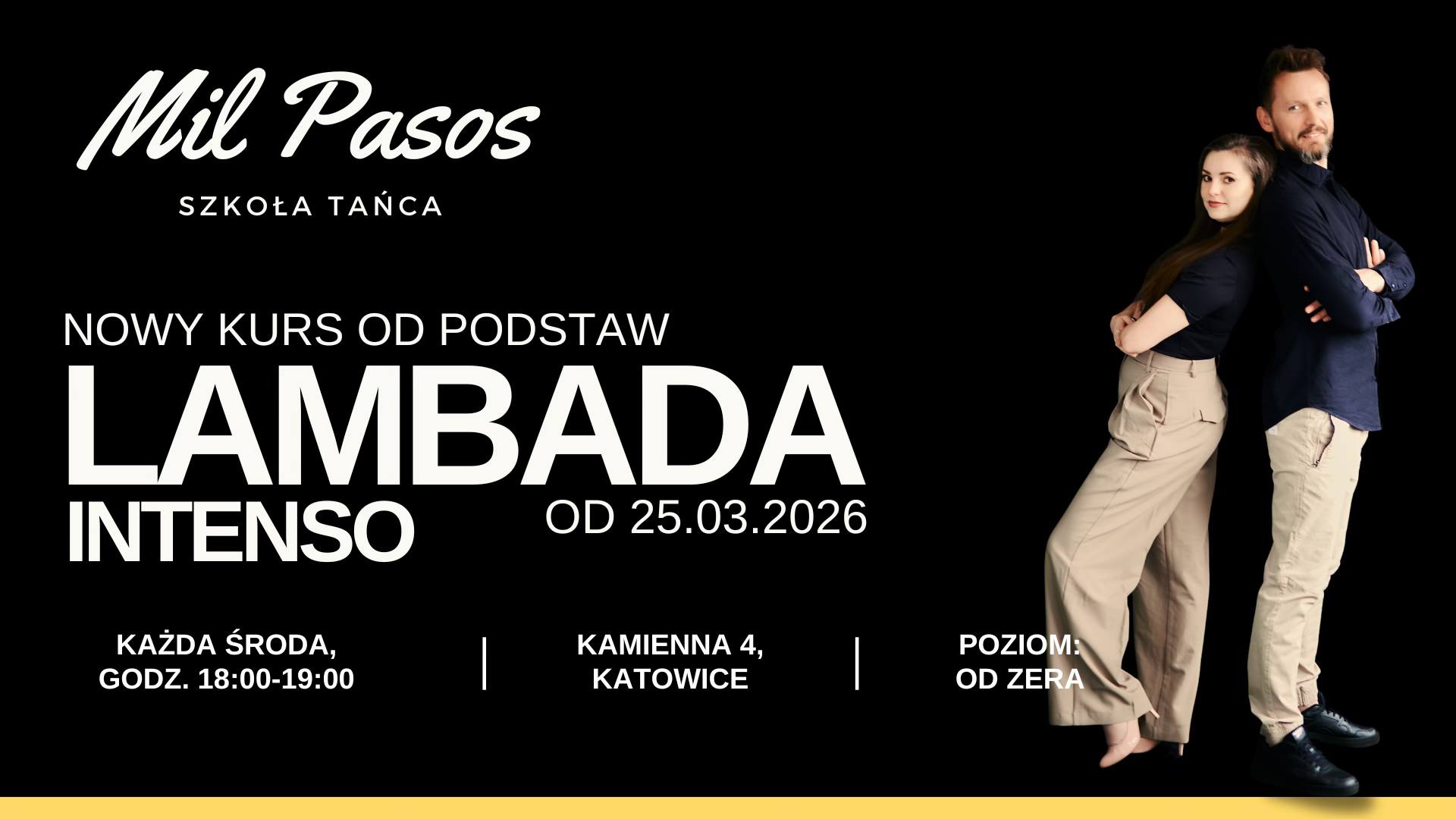 LAMBADA INTENSO - nowy kurs tańca dla SINGLI i PAR - kurs od zera! ŚRODY 18:00-19:00 od 25.03.2026!