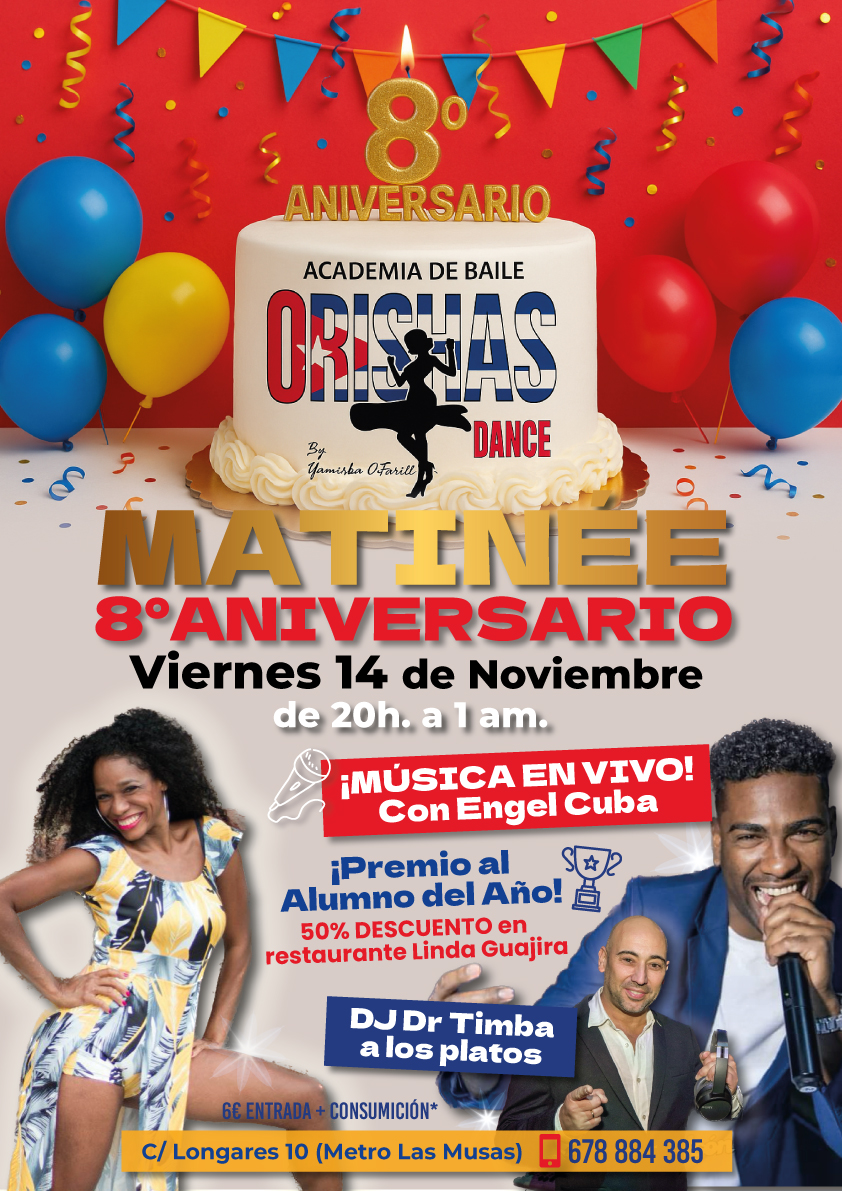 La Matinée: 8º aniversario Orishas Dance🎂🍾🥳, baile social ¡salsa y bachata!