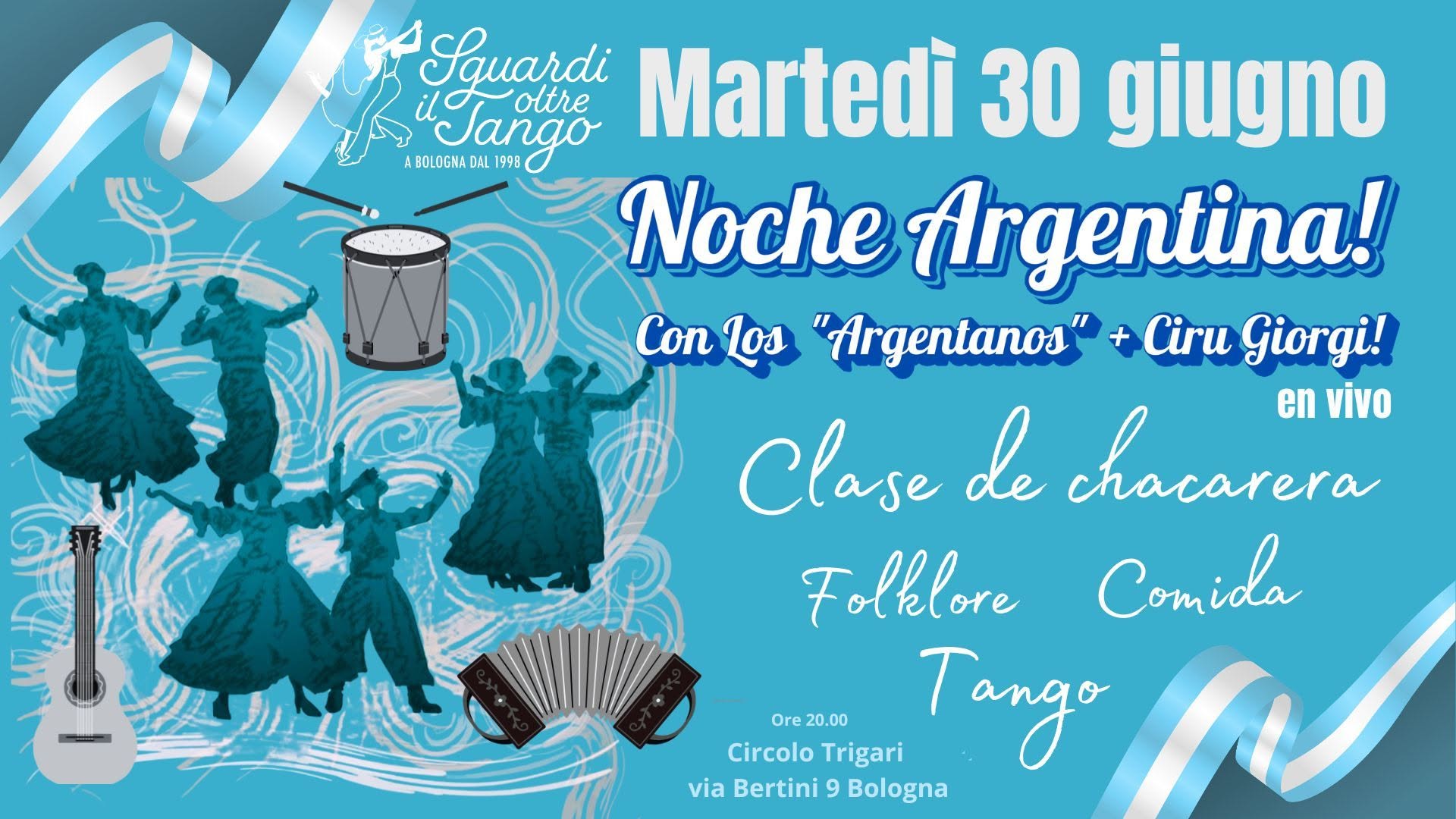 Noche Argentina con Los ARGENTANOS! Clase de Chacarera, musica en vivo, tango!