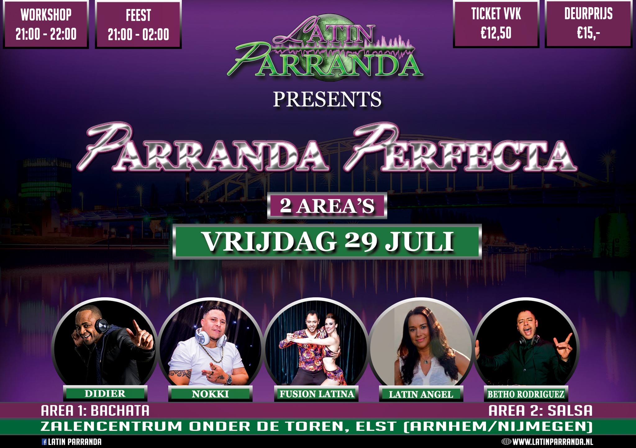 NEW! Parranda Perfecta! vrijdag 29 juli - 2 area's: Salsa & Bachata - Arnhem Nijmegen