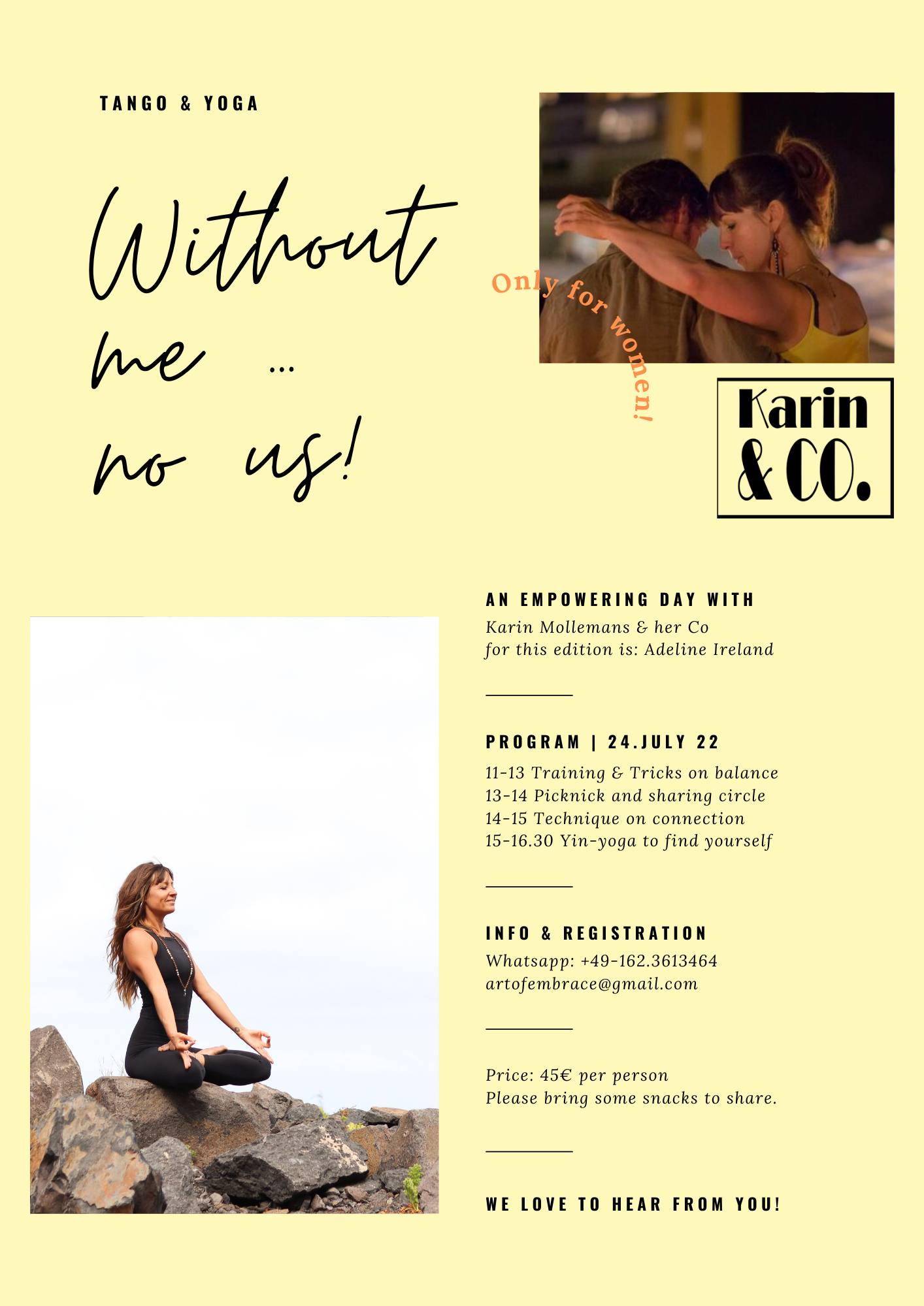 Karin &CO, Tango Yoga workshops voor vrouwen, Balance & Connection. Without me.. no us!