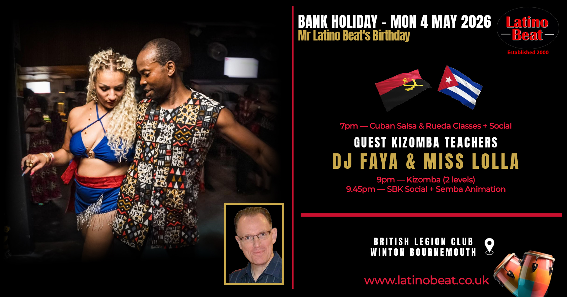 Mr Latino Beat's Birthday Party BANK HOLIDAY MON 4 MAY Cuban Salsa & Kizomba Classes Social & Cake!