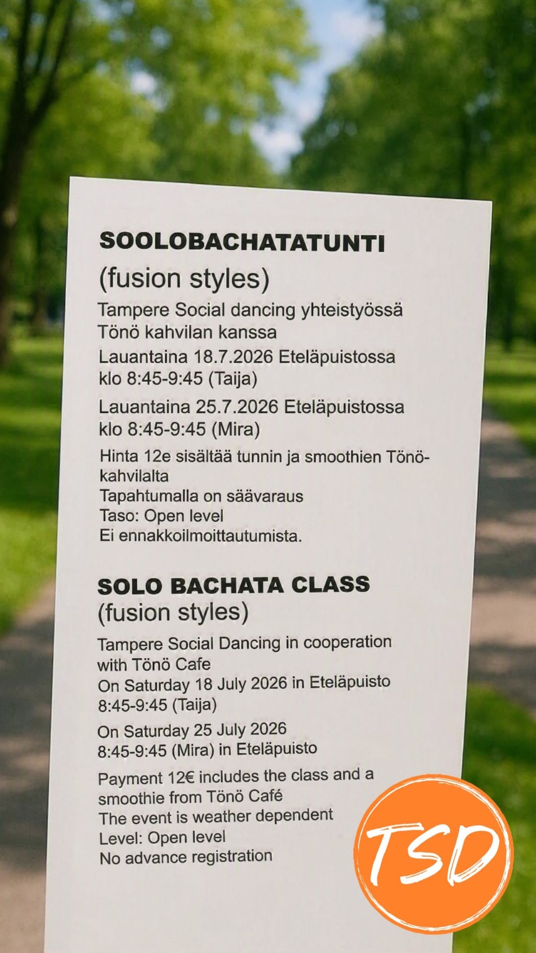 Solo bachata in Eteläpuisto