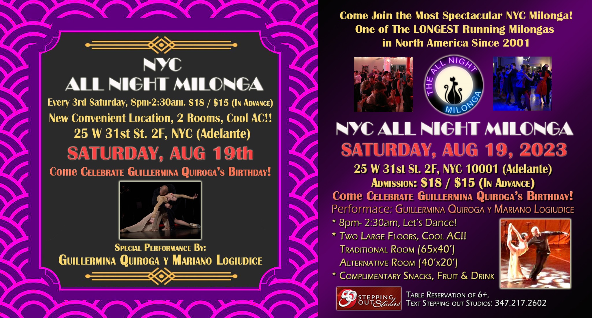 Aug 19 All Night Milonga - A NEW, CONVENIENT & BEAUTIFUL LOCATION!!