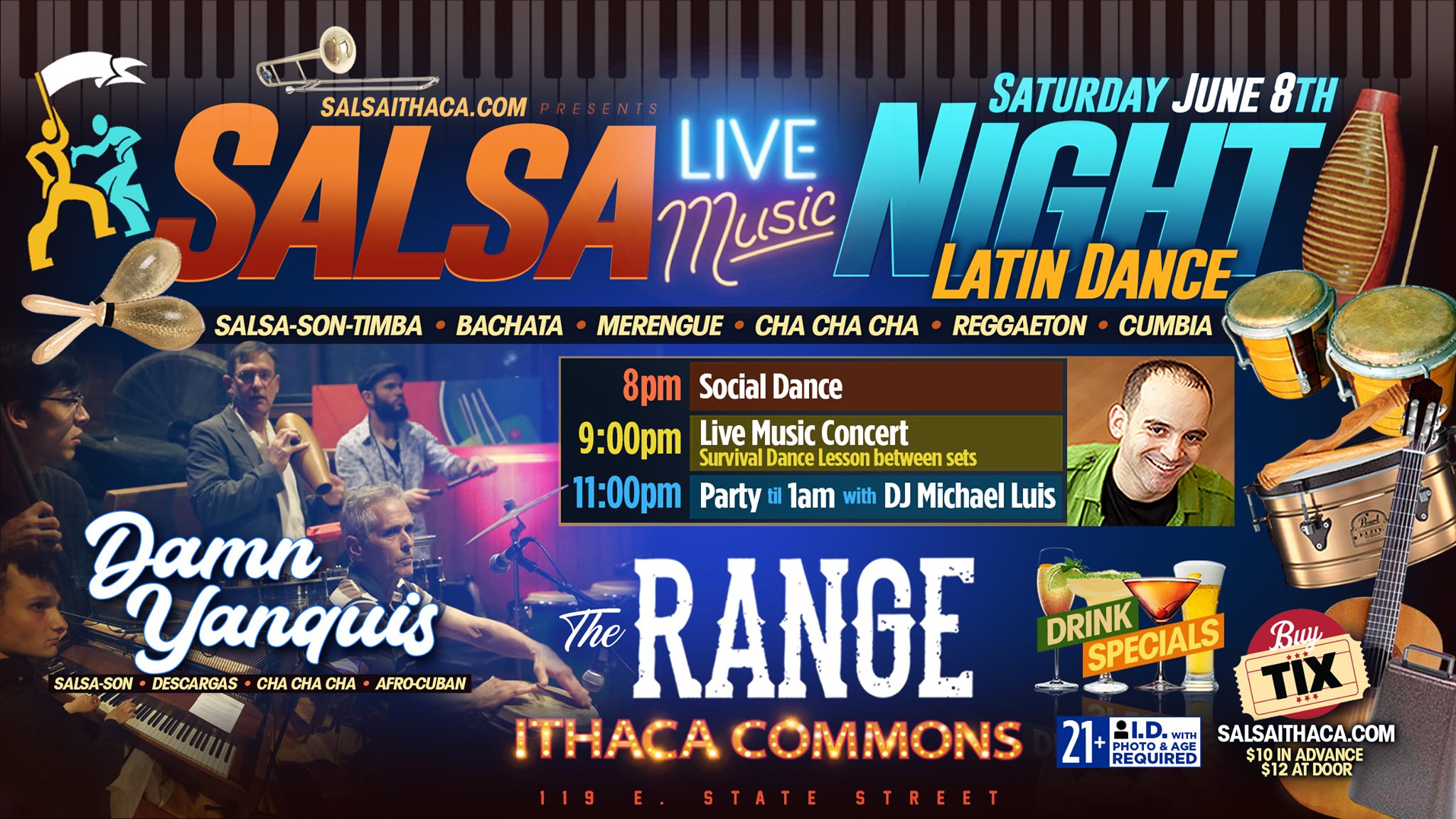 LIVE MUSIC at SALSA NIGHT Ithaca Commons! Band DJ Lesson Social