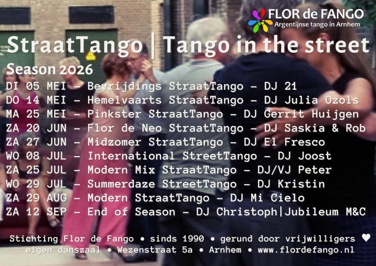 🌞 StraatTango 2026 🌞 - buiten én binnen dansen - ZA 25 JUL - Modern Mix StraatTango - DJ VJ Peter