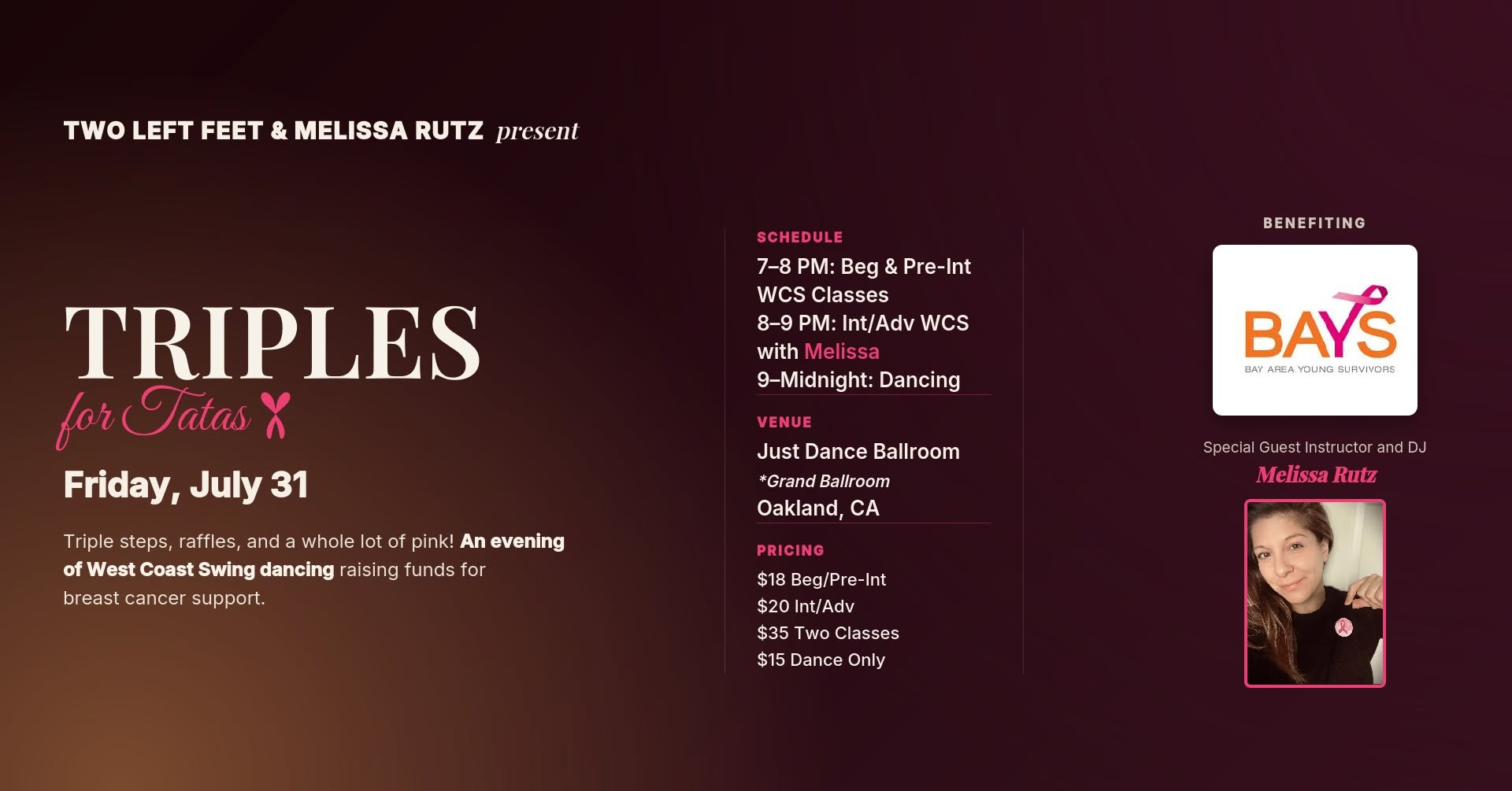 Triples for Tatas π©· Special Friday WCS Night hosted by Two Left Feet & Melissa Rutz
