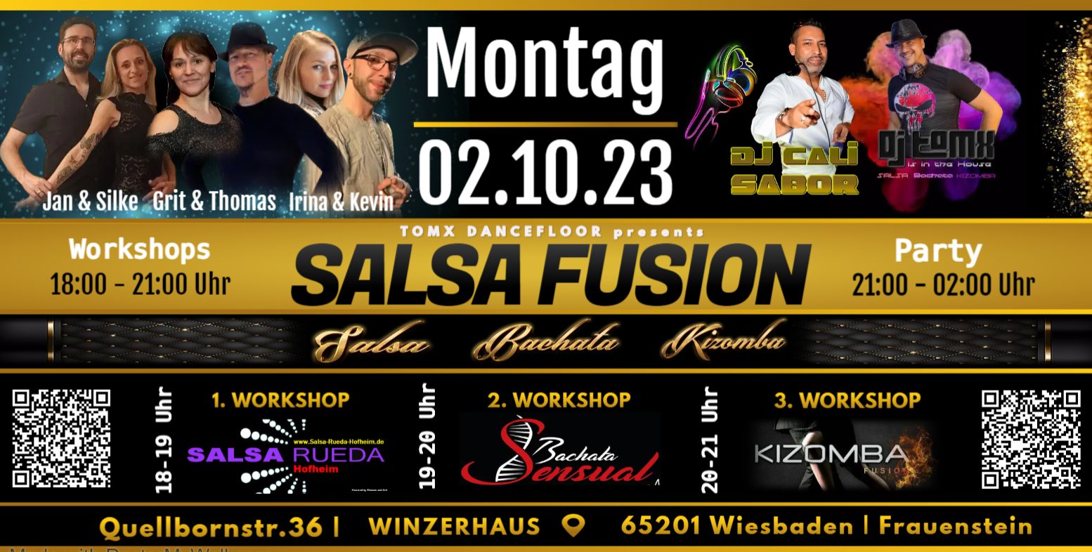 Salsa Fusion - Salsa Bachata Kizomba - 3 Workshops - 2 Top DJ`s - Winzerhaus Wiesbaden Frauenstein