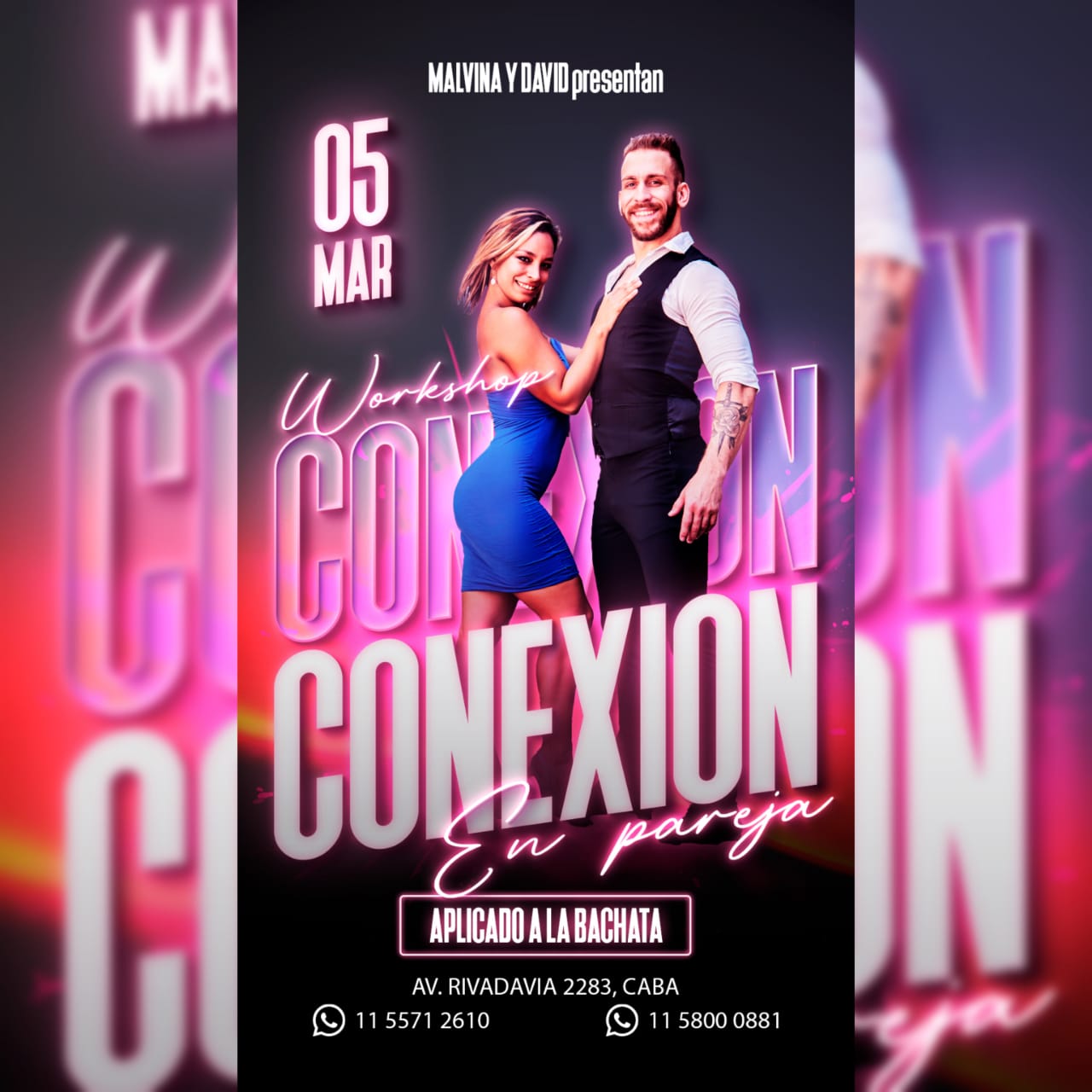 Workshop CONEXIÓN en pareja aplicado a la bachata by David y Malvina - Domingo 05 de Marzo