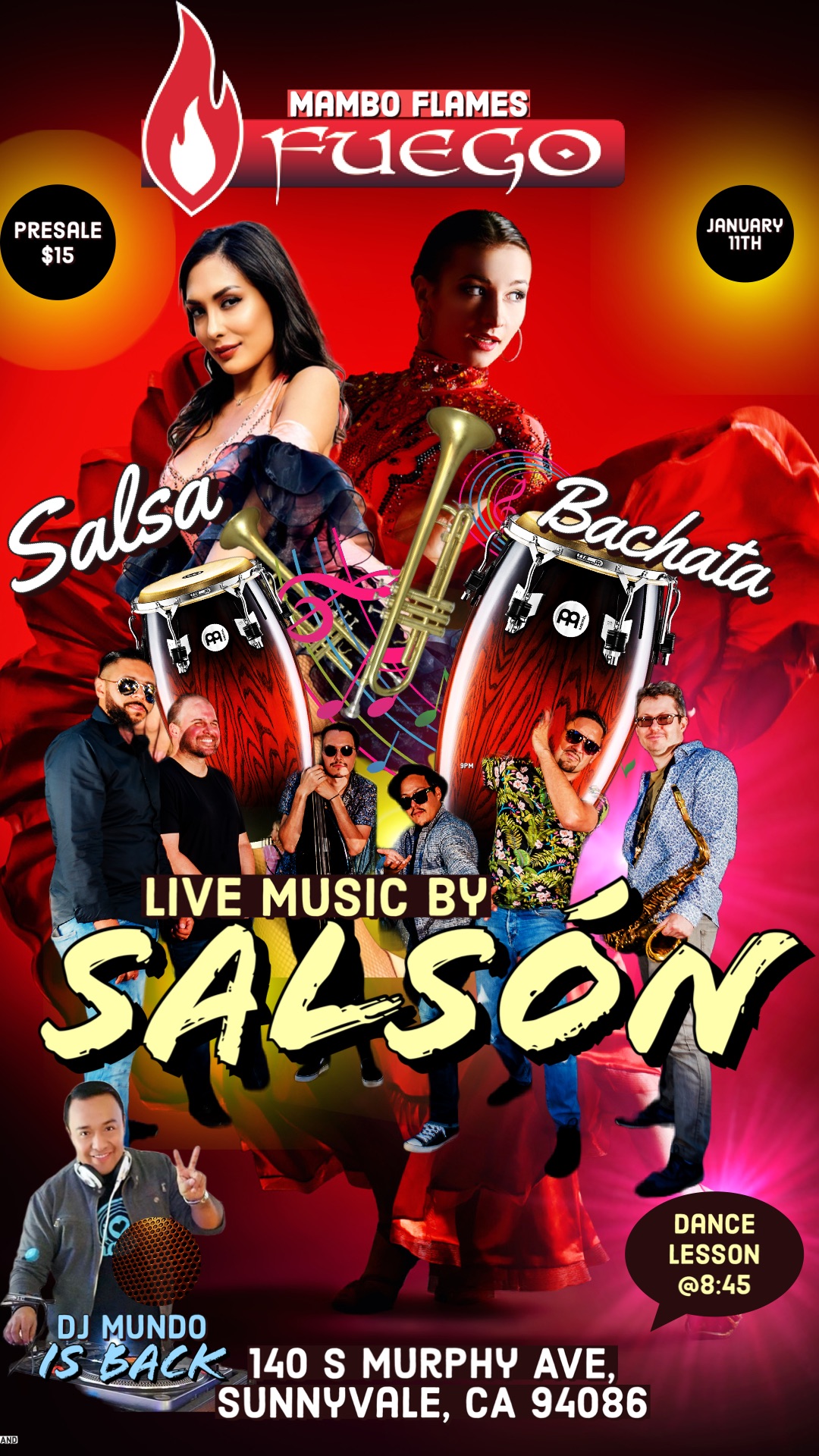 Live Music by Orquesta Salson Mambo Flames Salsa & Bachata Social