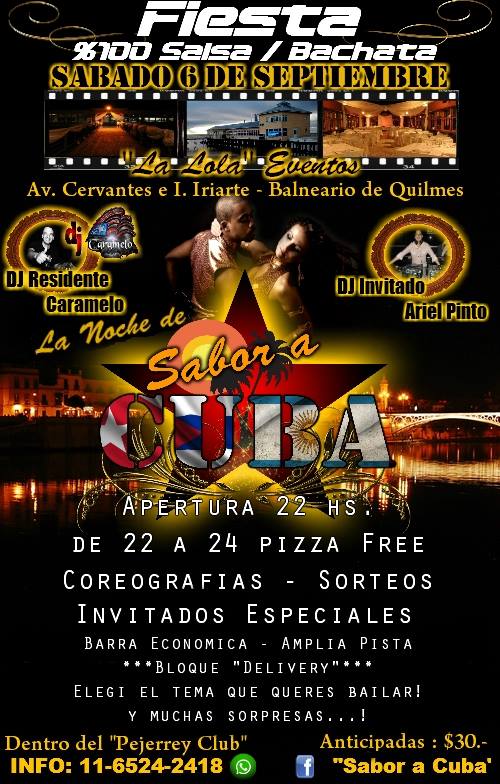 SABADO 6 DE SEPTIEMBRE, FIESTA %100 SALSA Y BACHATA EN QUILMES!!!! "SABOR A CUBA"