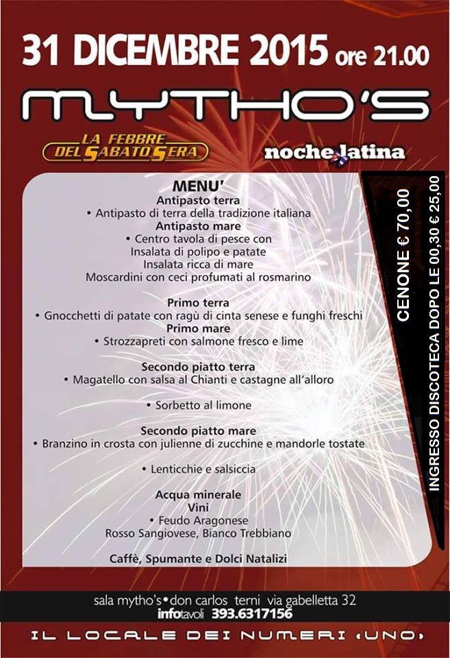 31 DICEMBRE 2015 CAPODANNO MYTHO'S