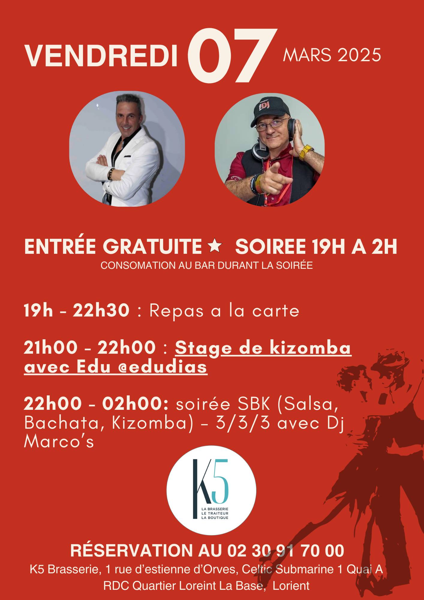SOIRÉE SBK avec stage Kizomba - Vendredi 07 mars 2025