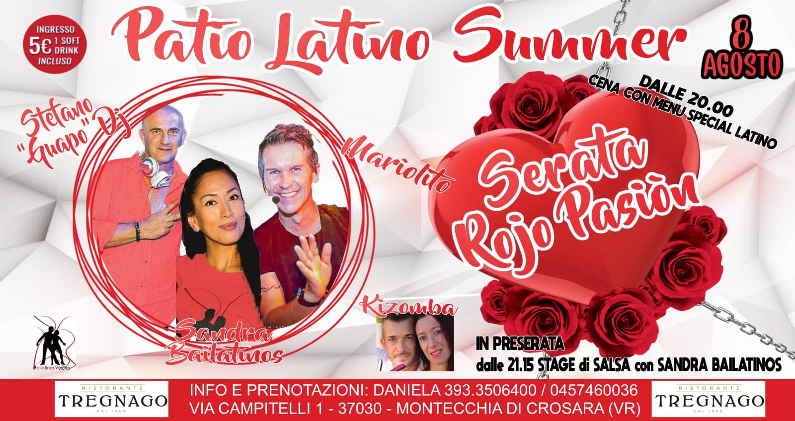 Giovedì 8 agosto Doppia PISTA al Patio Latino Summer-ROJO Pasion