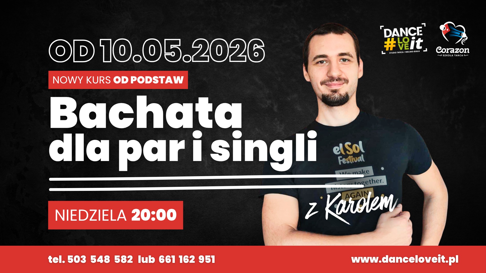 💃🕺 Bachata dla par i singli NIEDZIELA 20:00 ‼️NOWY KURS OD PODSTAW‼️ z Karolem