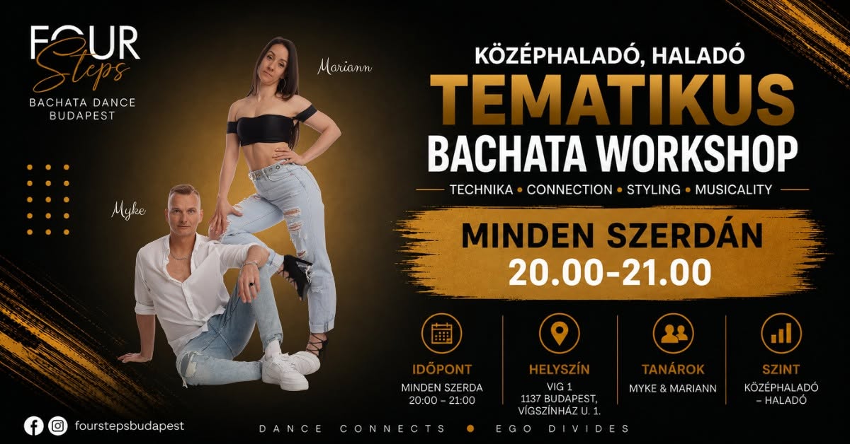 KÖZÉPHALADÓ - HALADÓ TEMATIKUS BACHATA WORKSHOP MINDEN SZERDÁN 20.00-21.00