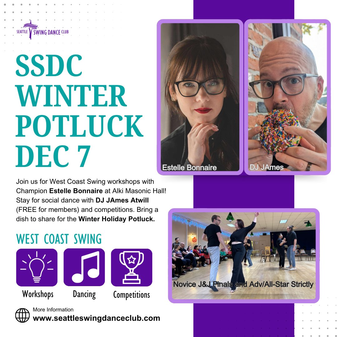 Seattle West Coast Swing Workshops with Champion Estelle Bonnaire, Potluck, Competitions and Dance