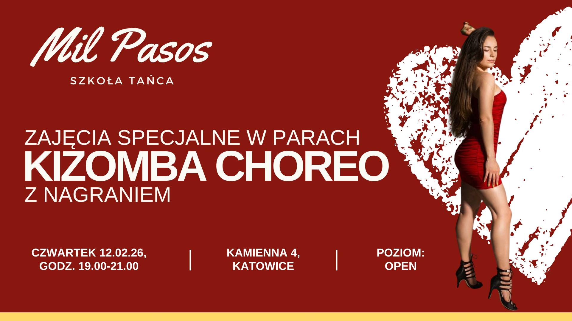 Walentynkowa Kizomba Choreo w Parach z nagraniem - CZWARTEK 12.02.2026 - 19:00-21:00!