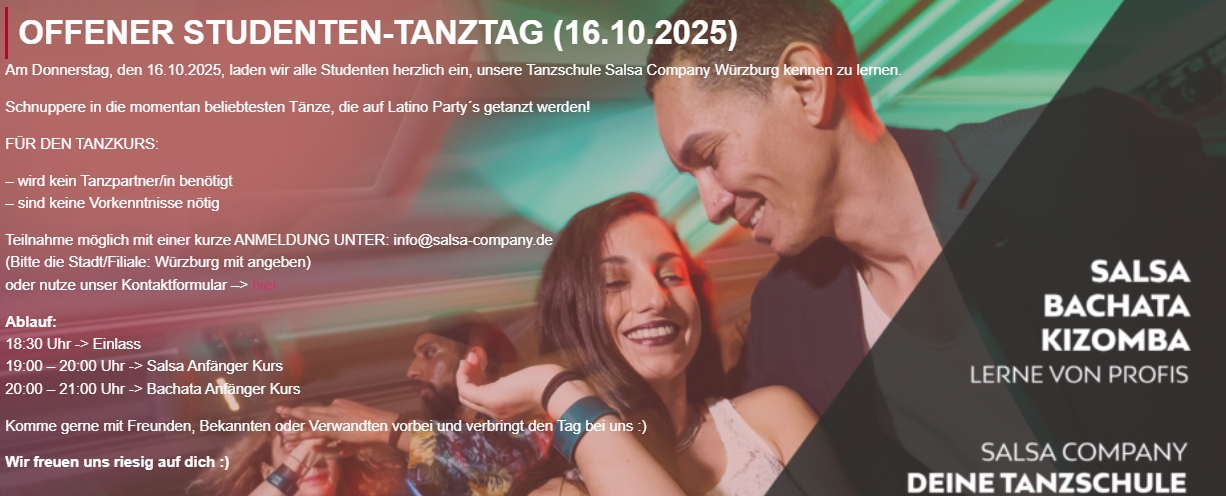 🎉 Studenten-Tanztag in der Salsa Company Würzburg! 🎉