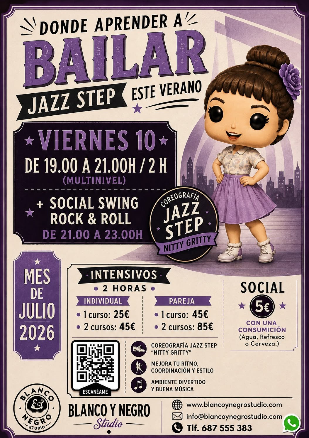 Intensivo Jazz Step Nitty Gritty + Social. VeraSwing Julio 2026 en Blanco y Negro Studio