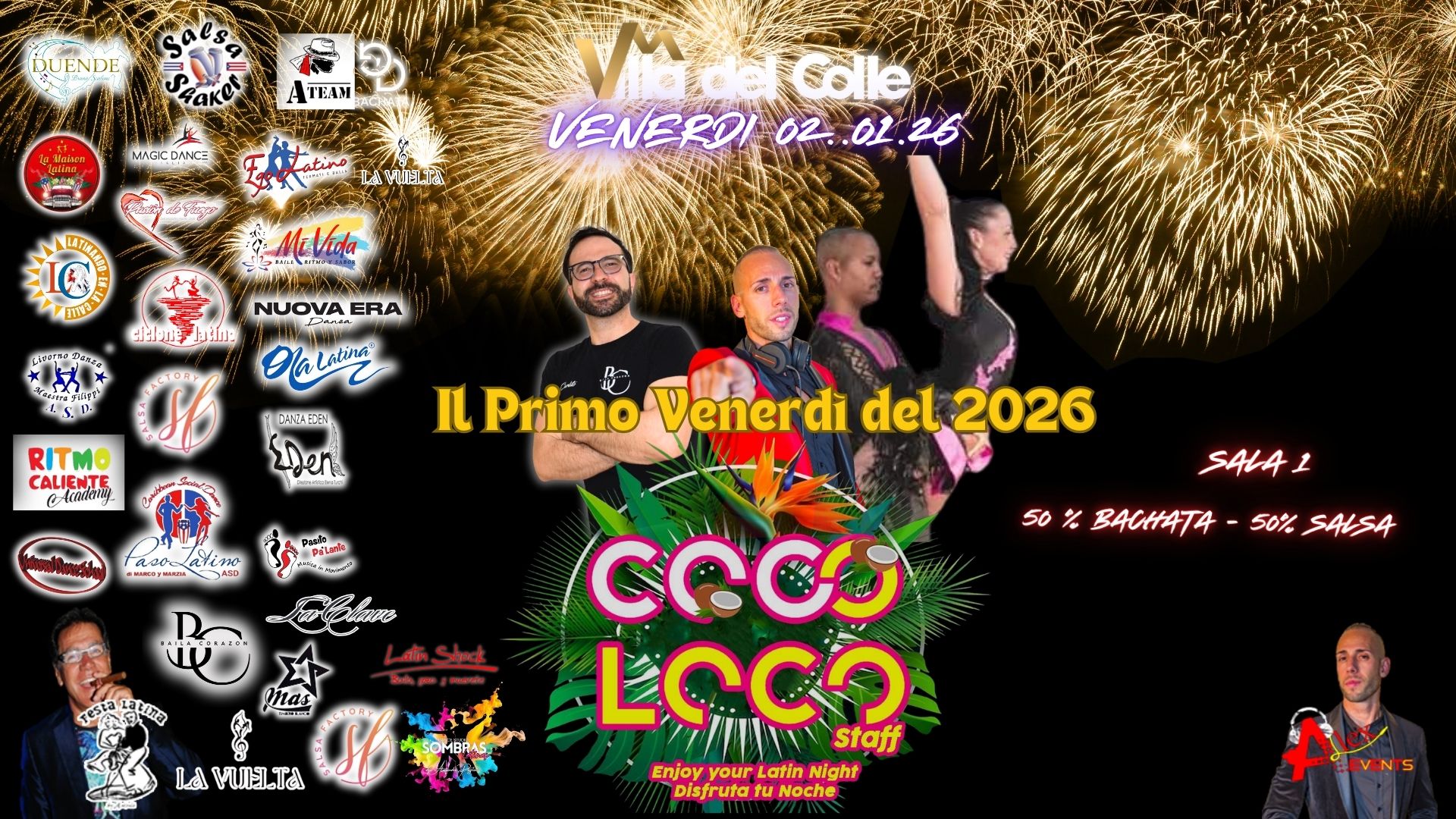 Venerdi 02 01 26 CocoLoco Latino @Villa del Colle Il Primo Venerdì dell'Anno